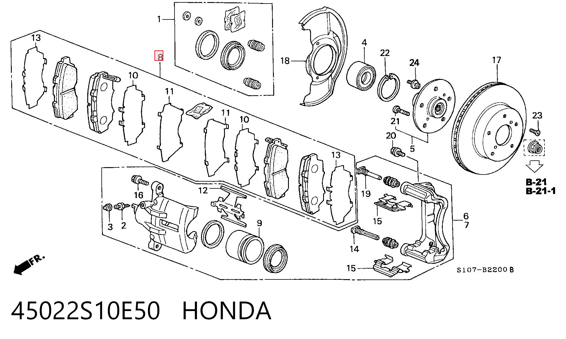 45022S10E50 Honda Sapatas do freio dianteiras de disco