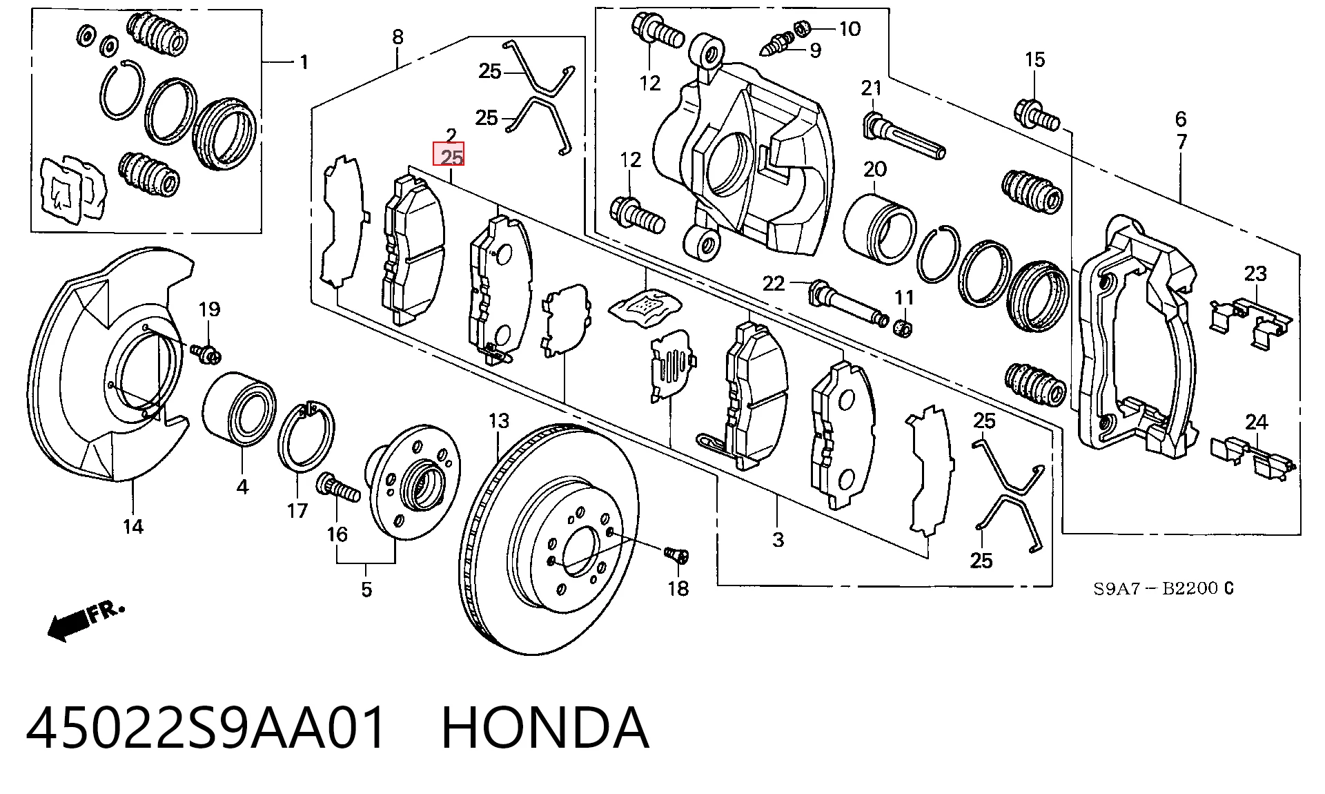 45022S9AA01 Honda Sapatas do freio dianteiras de disco