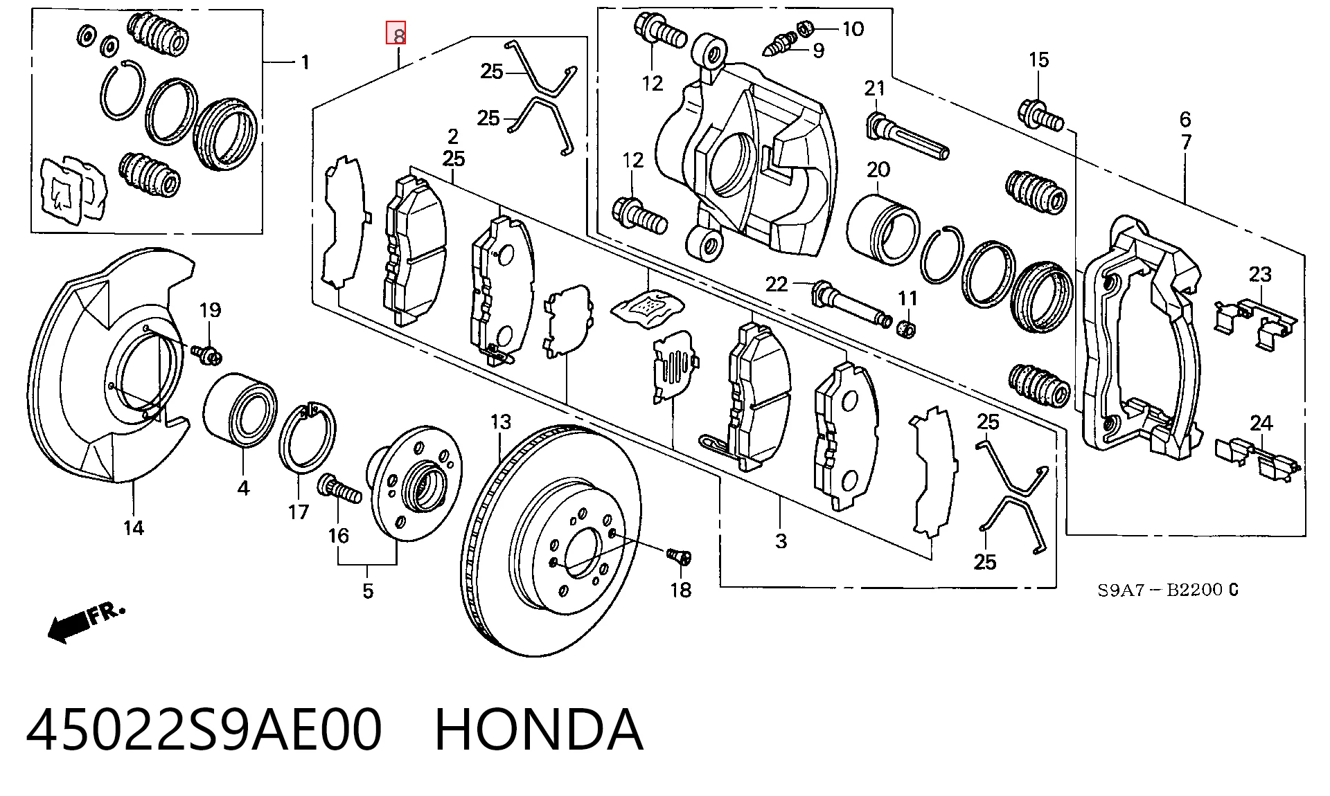 45022S9AE00 Honda Sapatas do freio dianteiras de disco