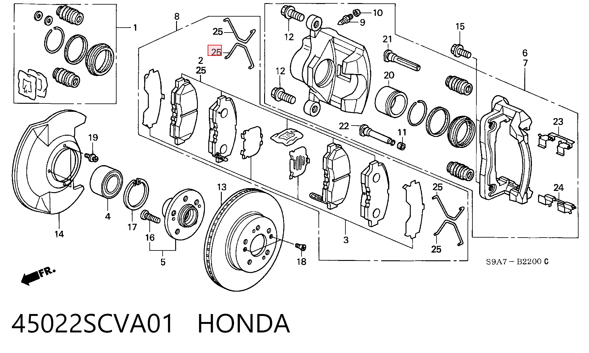 45022SCVA01 Honda Sapatas do freio dianteiras de disco