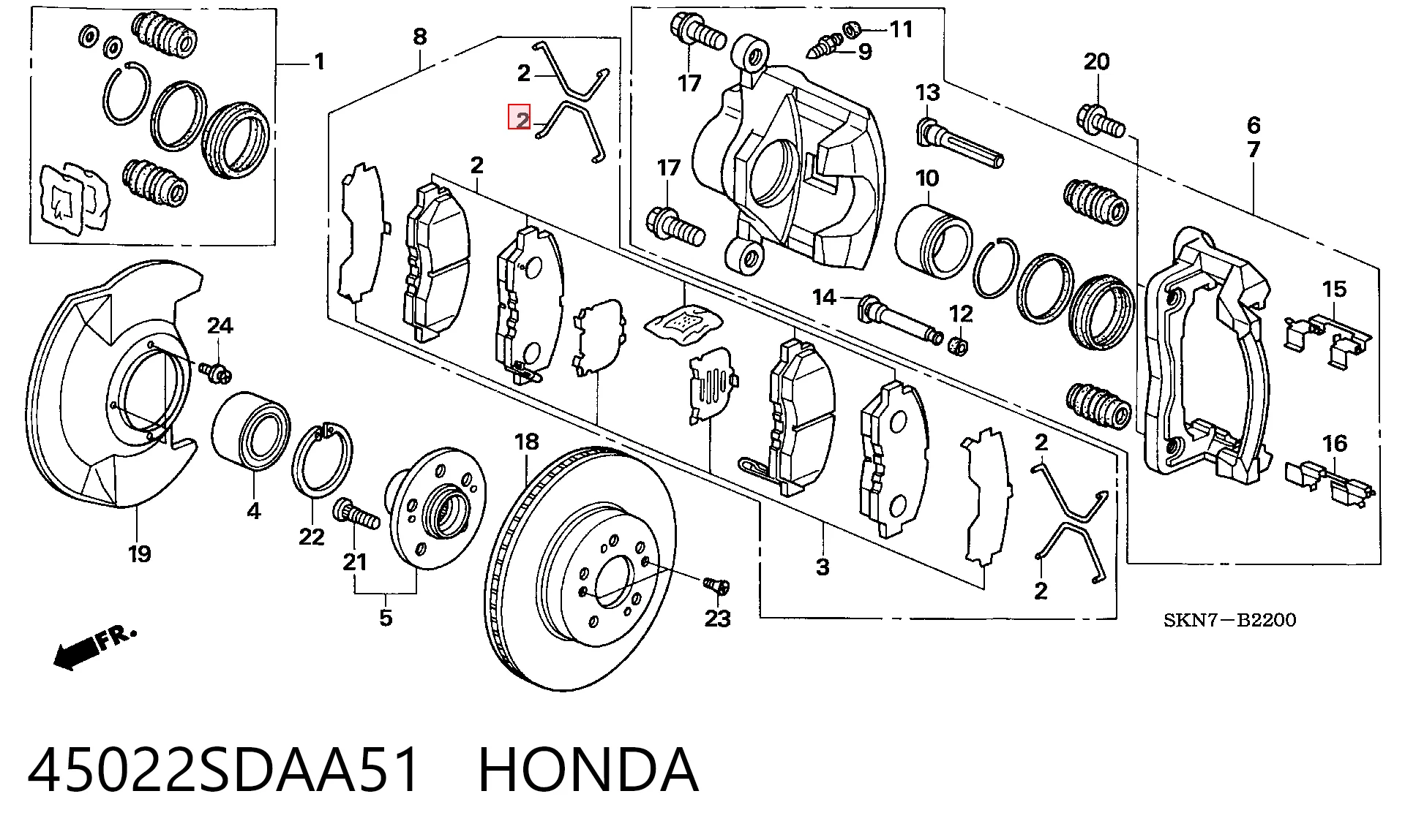 45022SDAA51 Honda Sapatas do freio dianteiras de disco