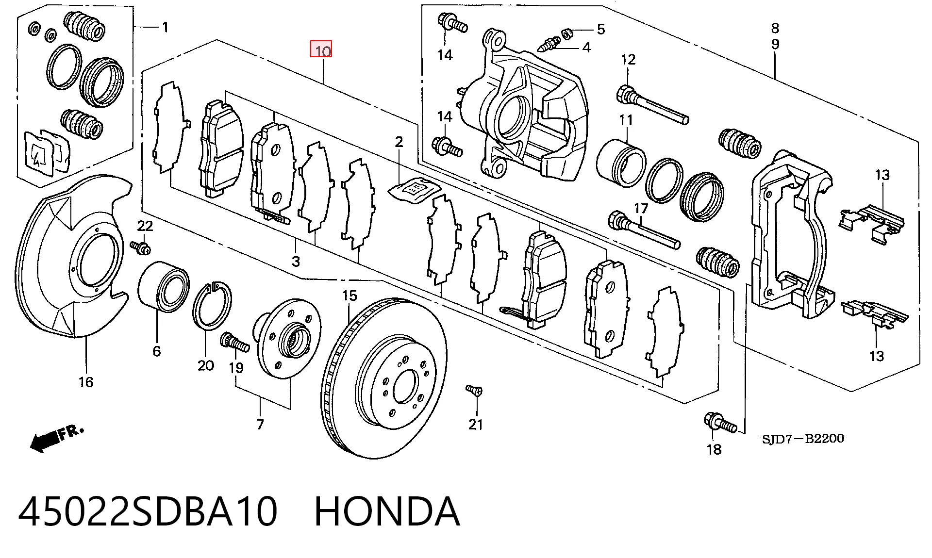 45022SDBA10 Honda Sapatas do freio dianteiras de disco