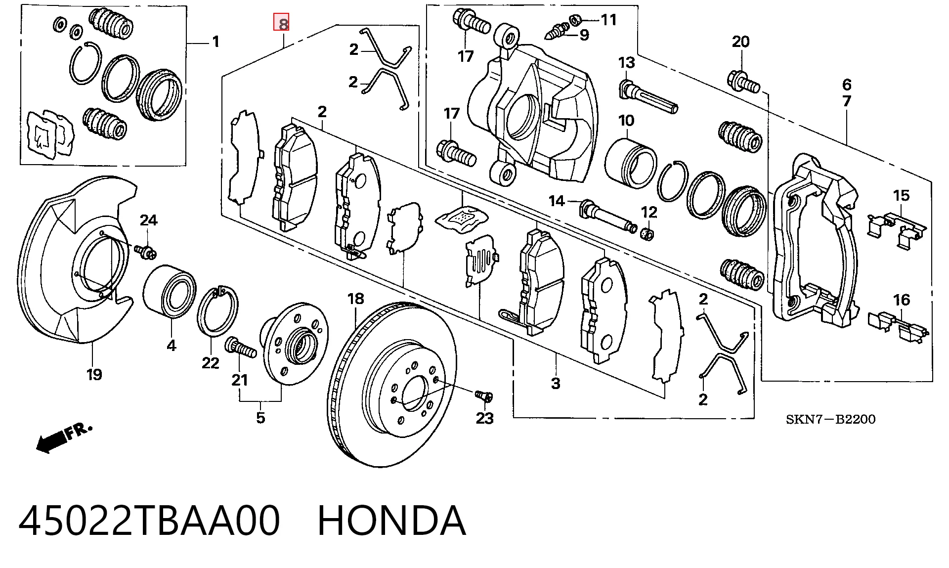 45022TBAA00 Honda Sapatas do freio dianteiras de disco