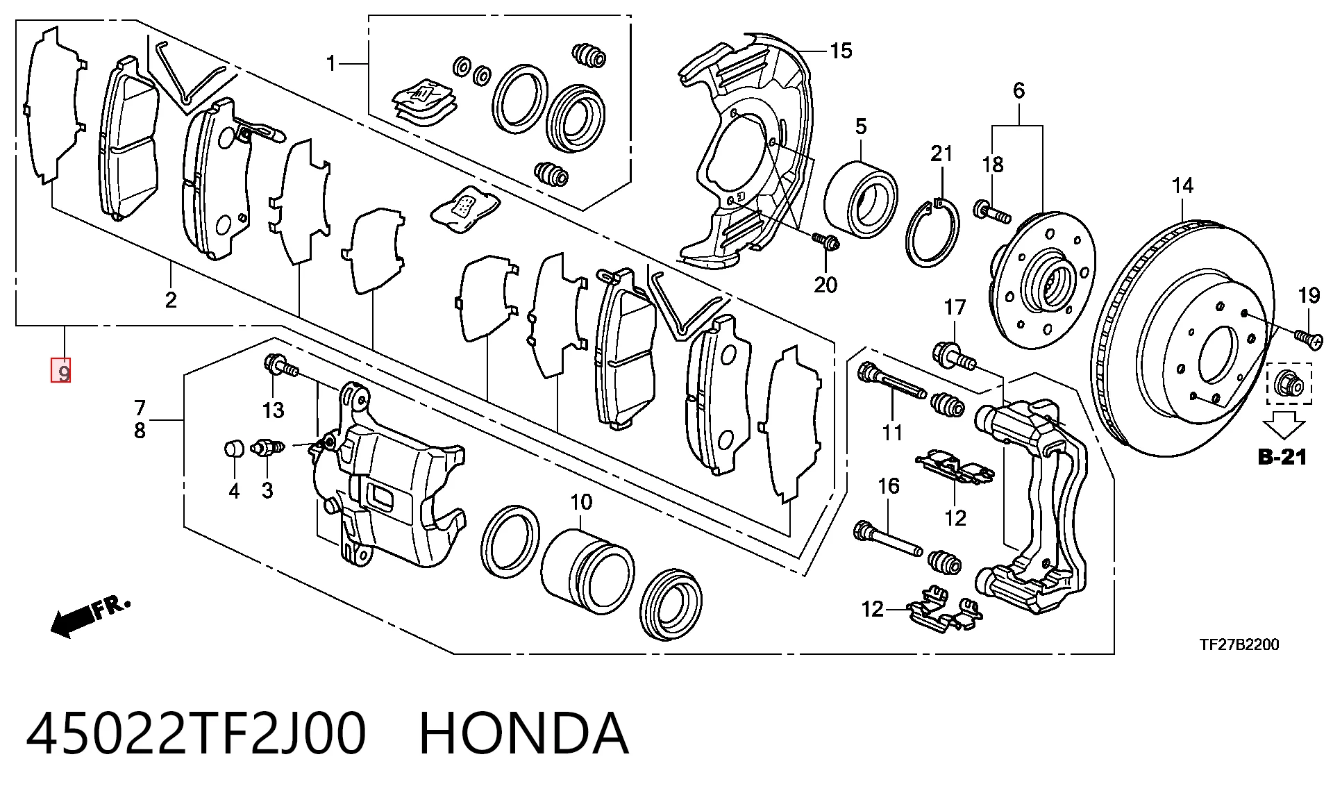 45022TF2J00 Honda Sapatas do freio dianteiras de disco
