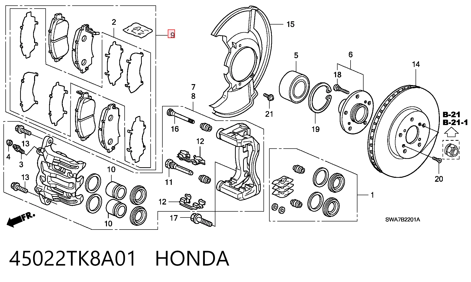 45022TK8A01 Honda Sapatas do freio dianteiras de disco