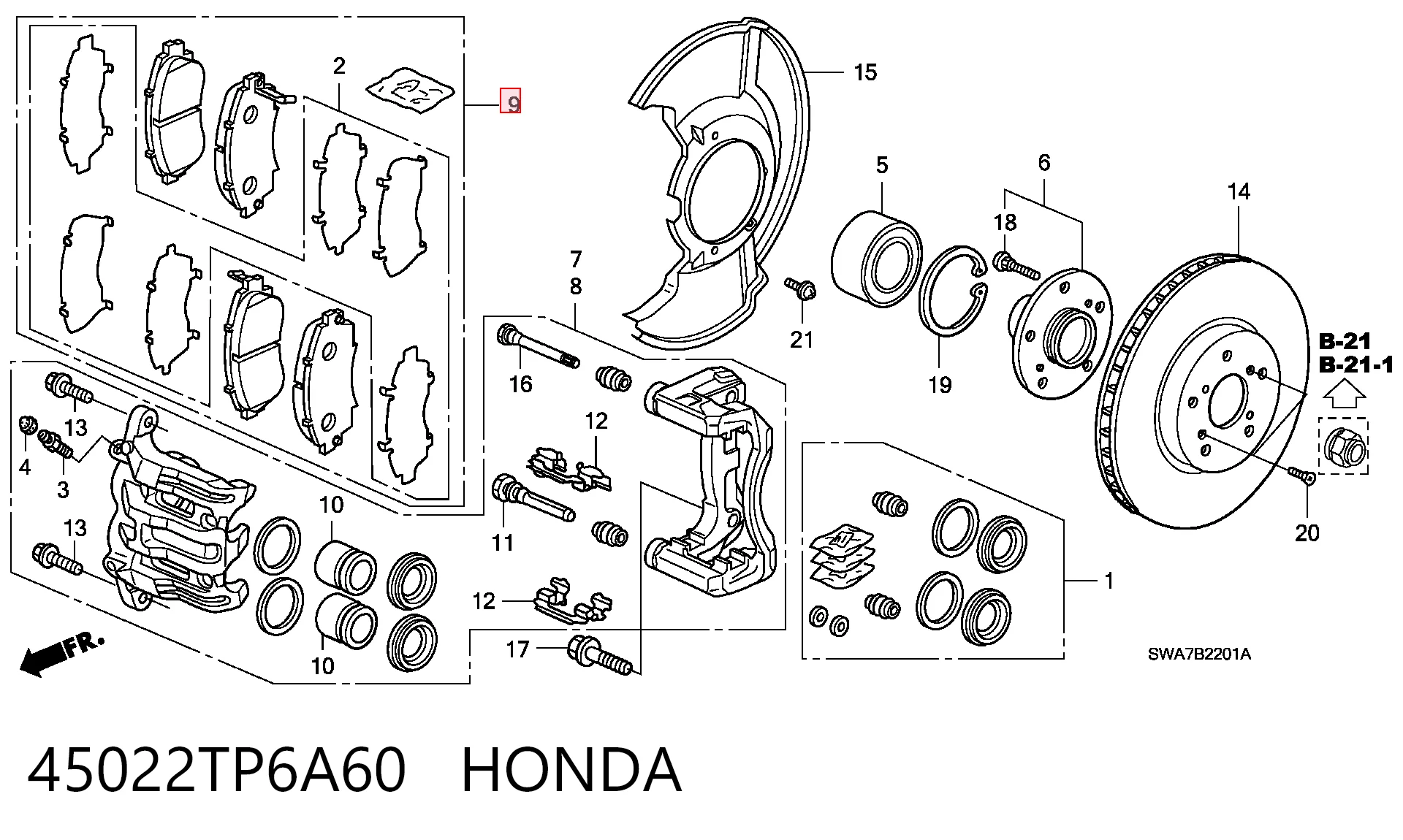 45022TP6A60 Honda Sapatas do freio dianteiras de disco