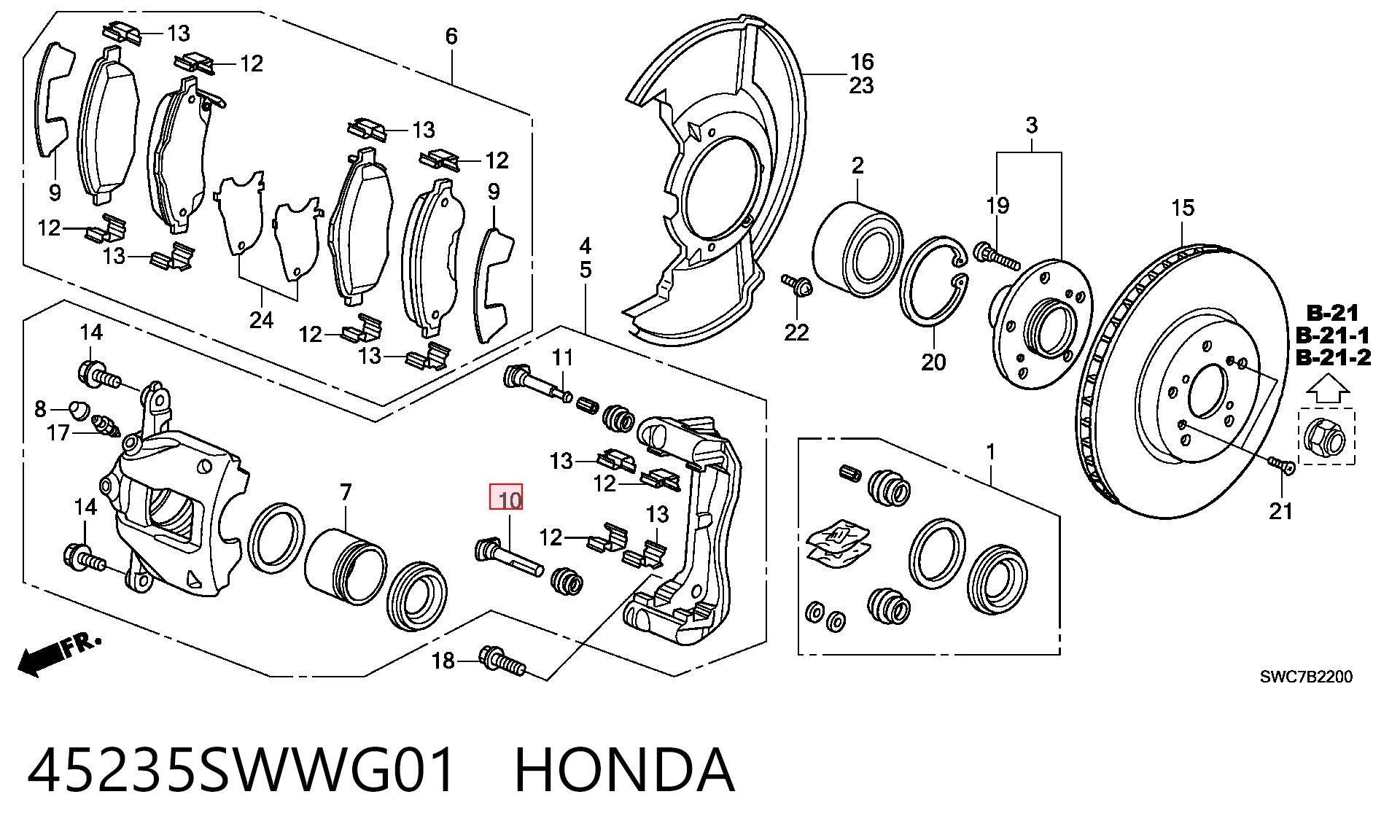 45235SWWG01 Honda Kit de reparação de suporte do freio dianteiro