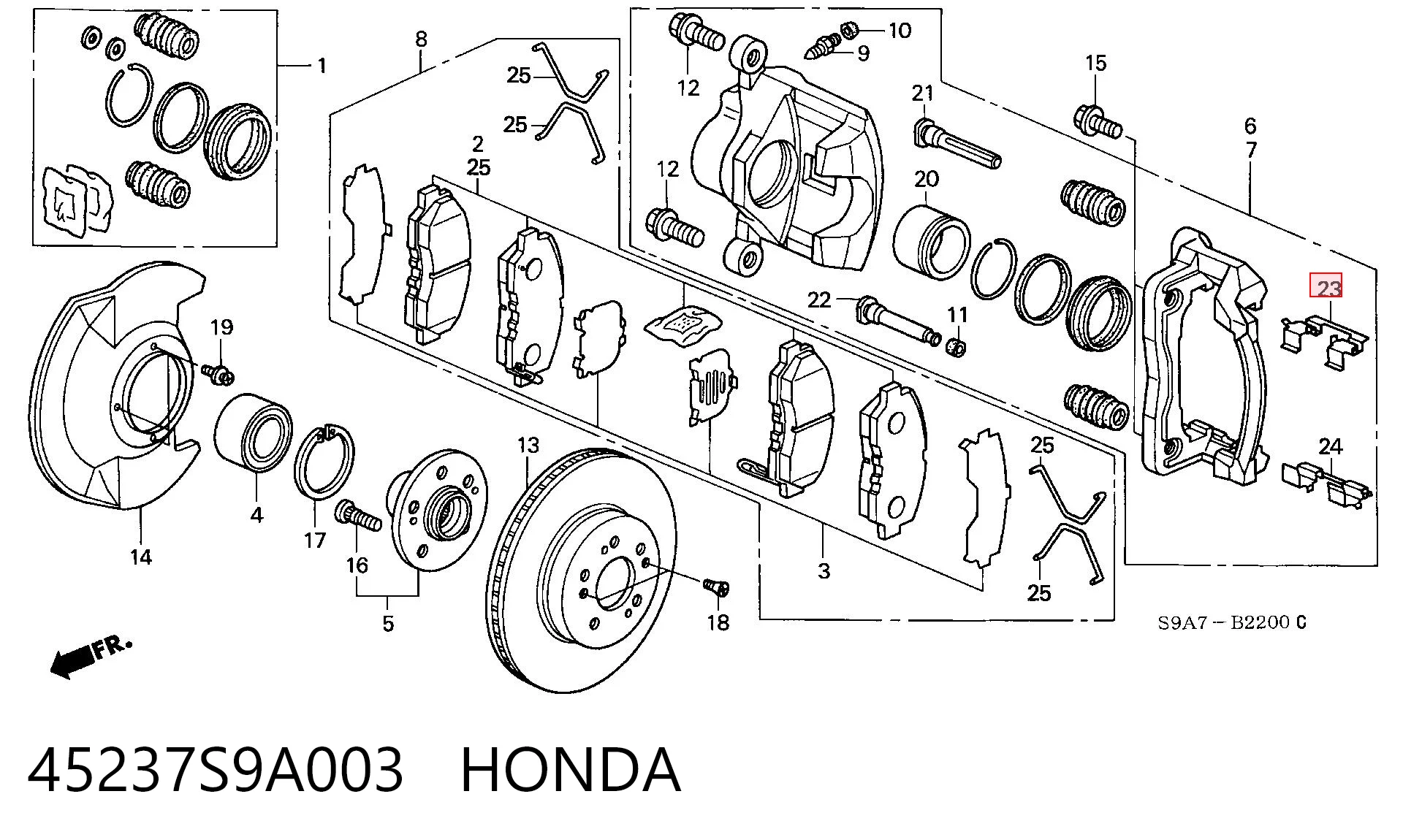 45237S9A003 Honda Chapa anti-ruído de fixação do freio de sapata dianteira