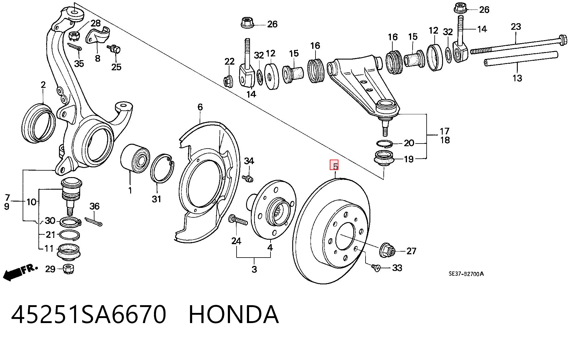 Disco do freio dianteiro Honda Accord III CA5