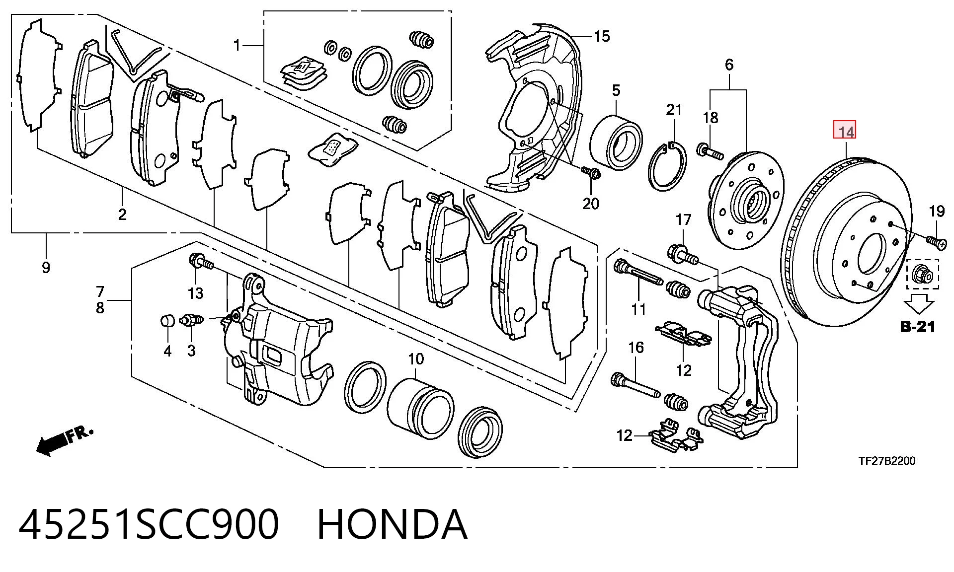 45251SCC900 Honda Disco do freio dianteiro