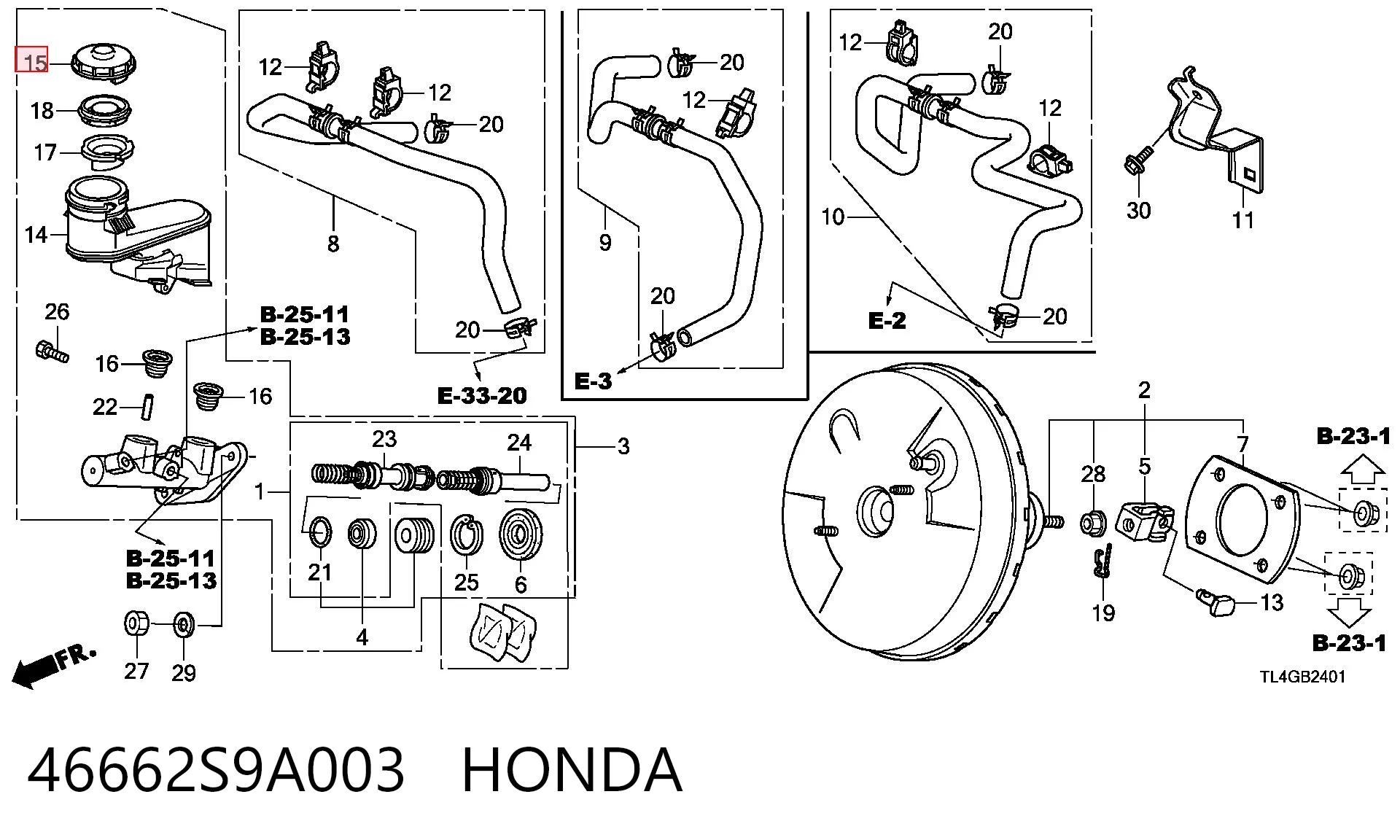 46662S9A003 Honda Tampa de tanque de cilindro mestre do freio