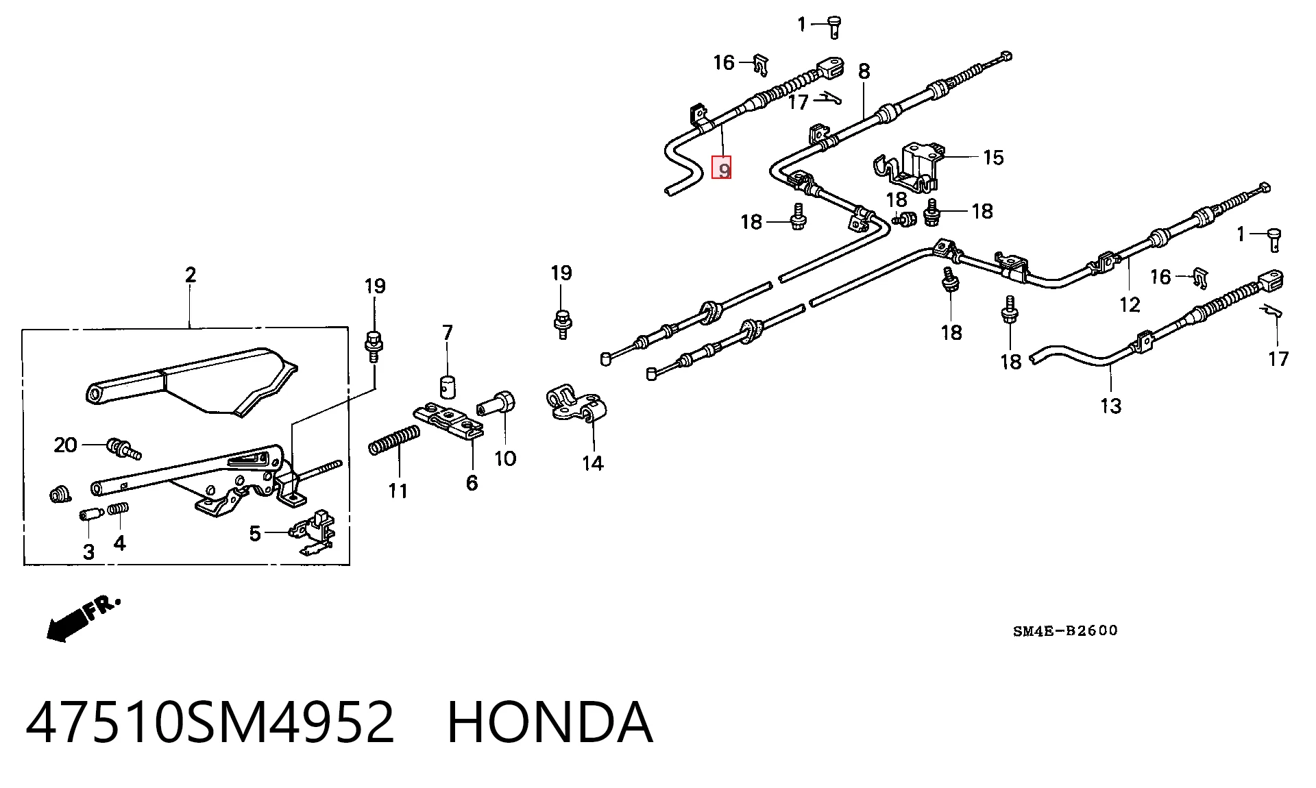 Cabo do freio de estacionamento traseiro direito Honda Accord IV CB3, CB7 ao melhor preço