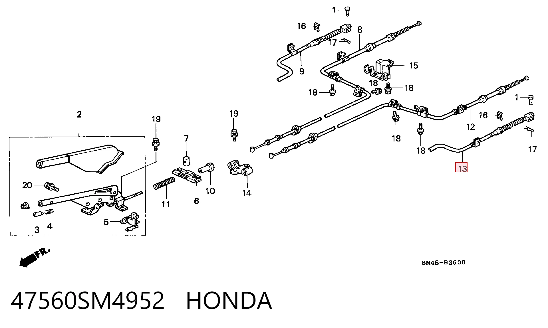 Cabo do freio de estacionamento traseiro esquerdo Honda Accord IV CB3, CB7 ao melhor preço