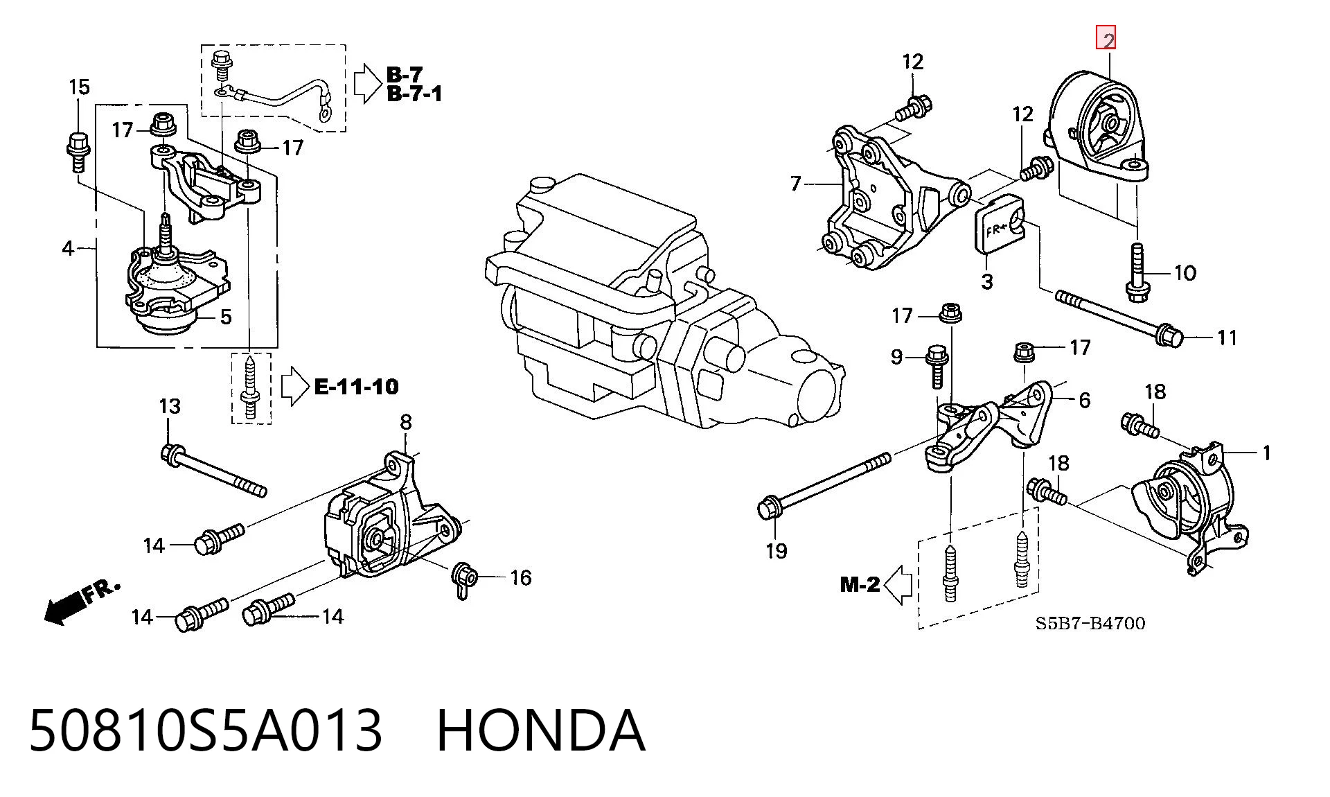 50810S5A013 Honda Coxim (suporte) traseiro de motor