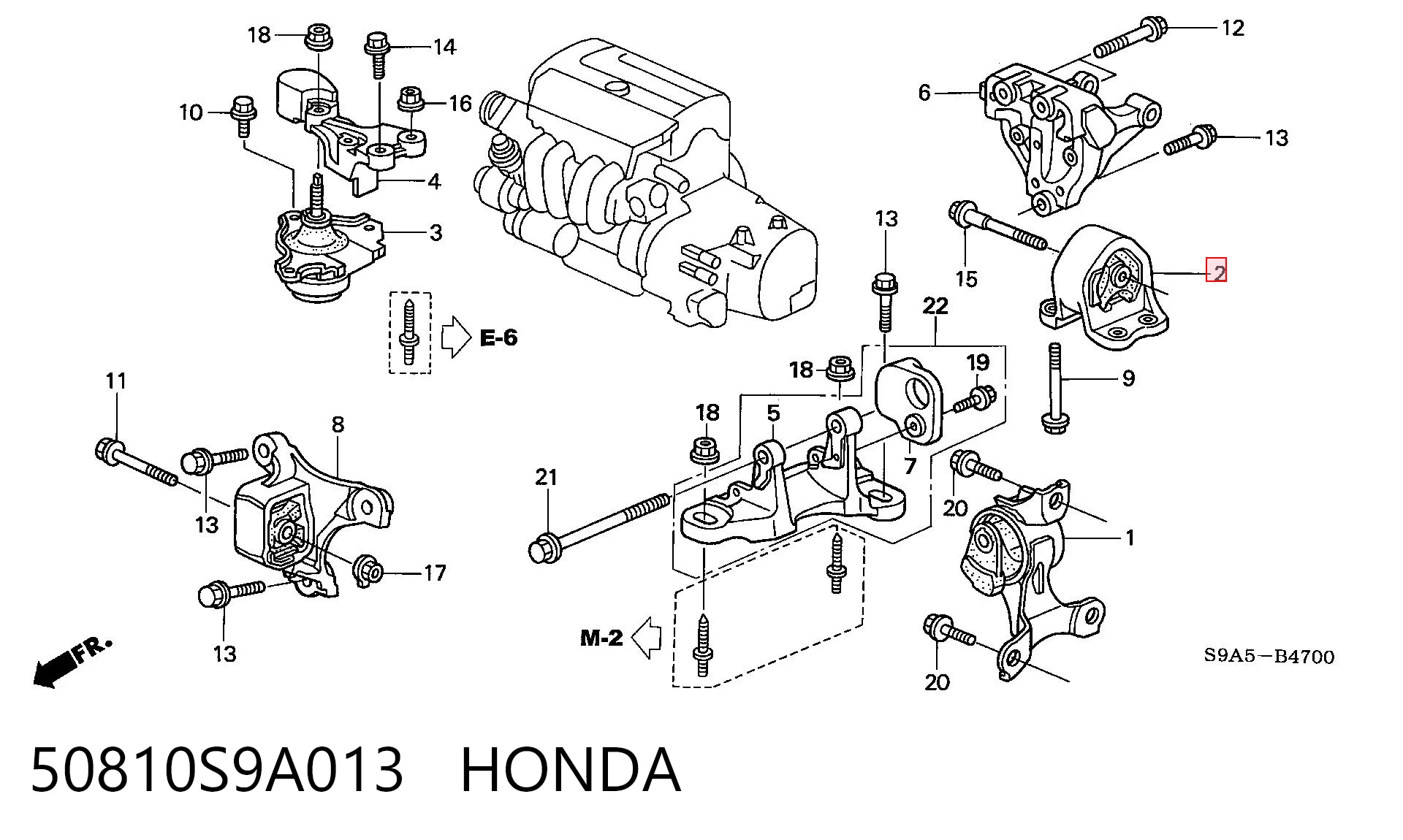 50810S9A013 Honda Coxim (suporte) traseiro de motor