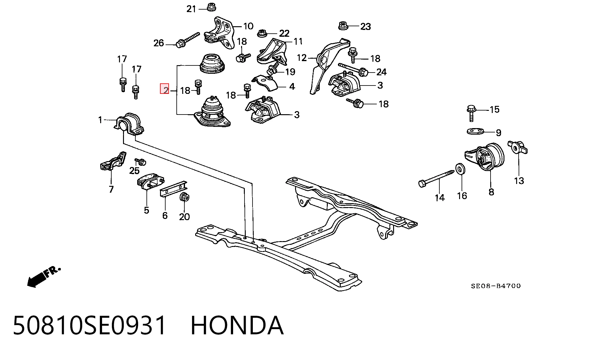 Coxim (suporte) dianteiro de motor para Honda Accord CA4, CA5