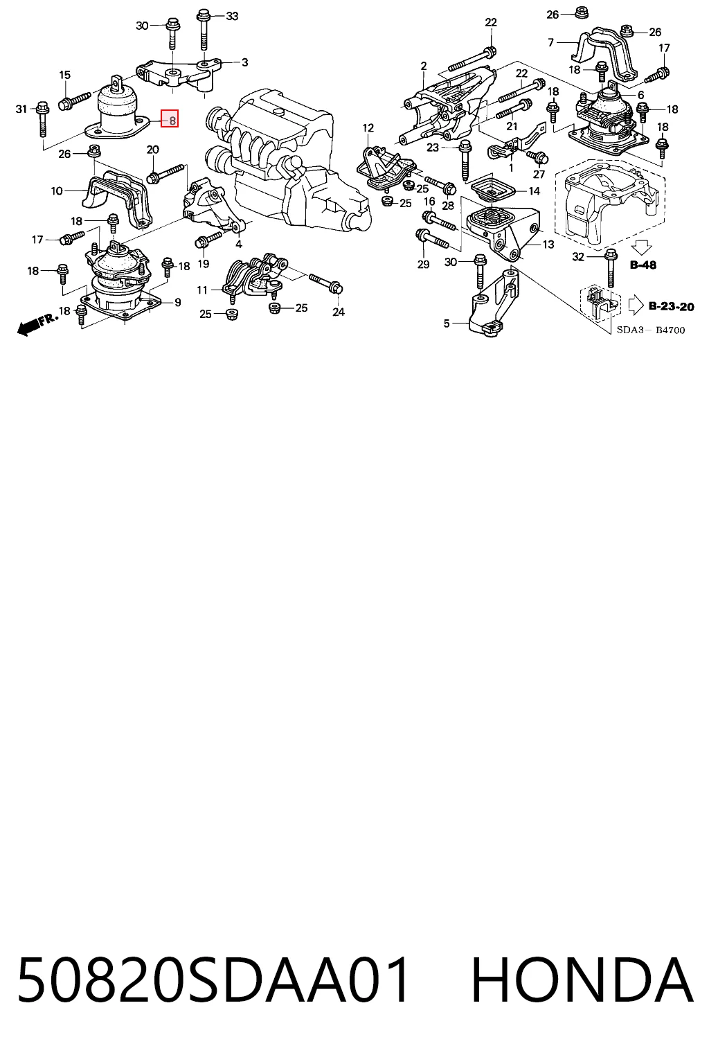 50820SDAA01 Honda Coxim (suporte) direito de motor