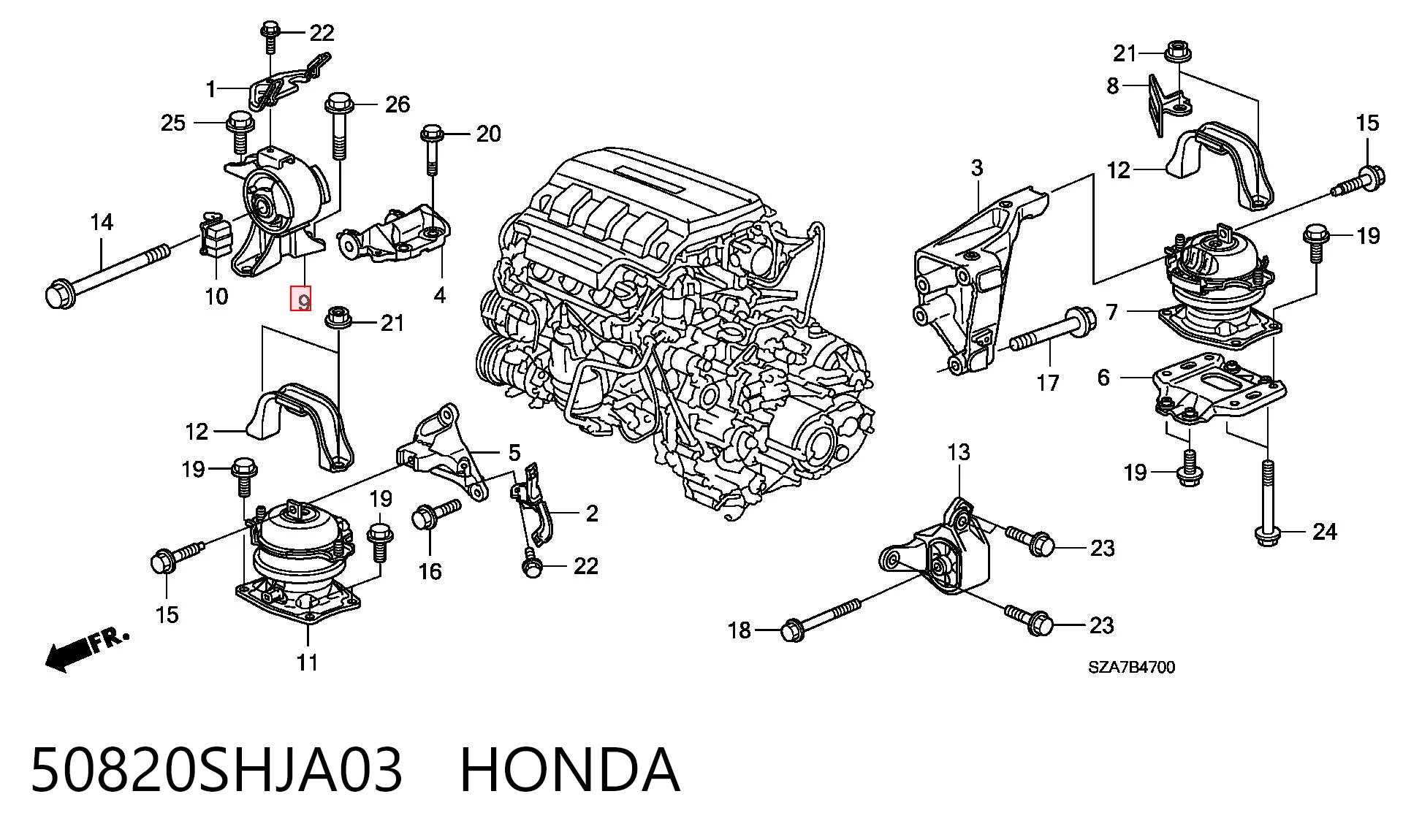 50820SHJA03 Honda Coxim (suporte) direito de motor