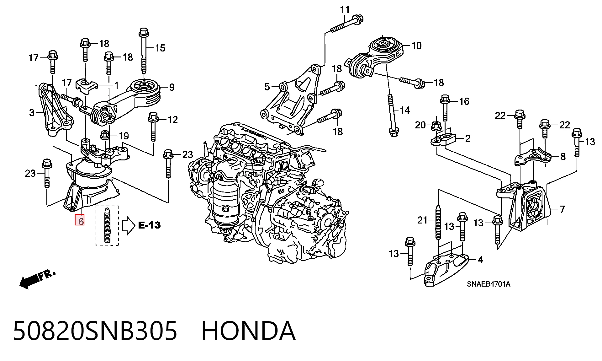50820SNB305 Honda Coxim (suporte) direito inferior de motor