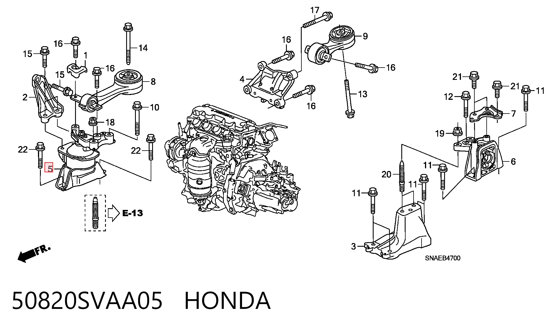 50820SVAA05 Honda Coxim (suporte) direito inferior de motor