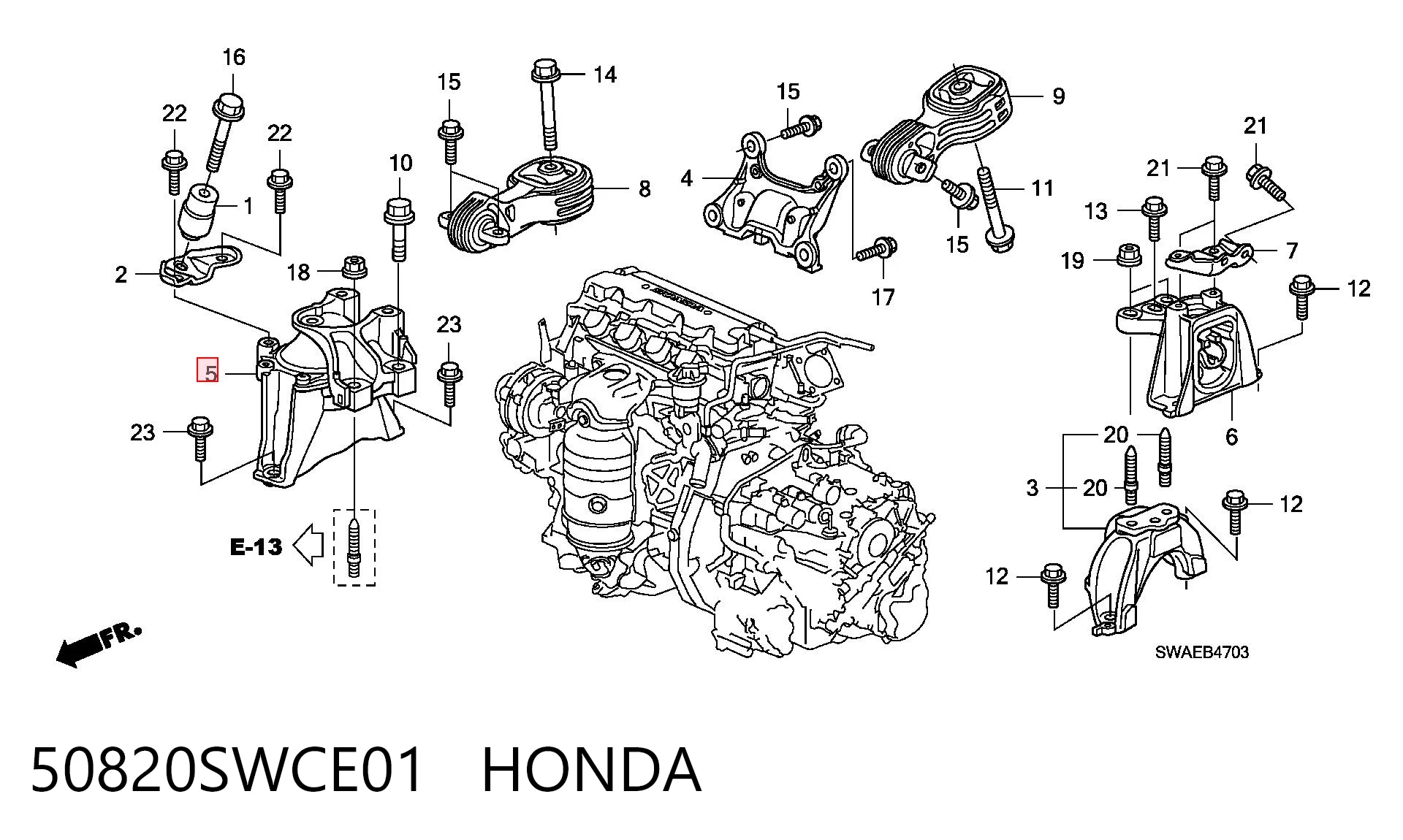 50820SWCE01 Honda Coxim (suporte) direito inferior de motor
