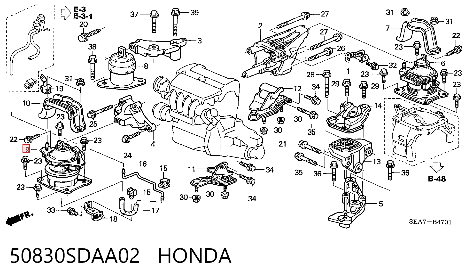 50830SDAA02 Honda Coxim (suporte) dianteiro de motor