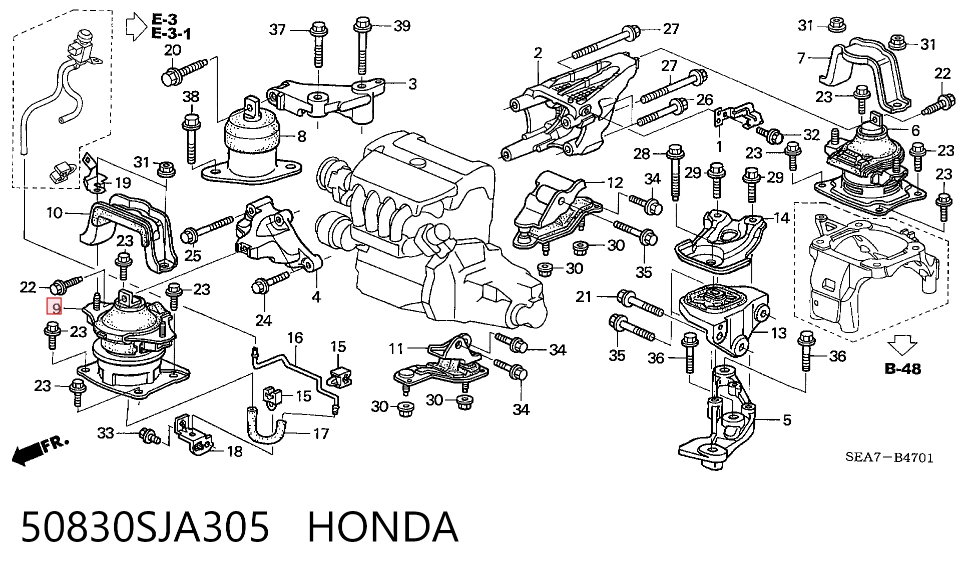 50830SJA305 Honda Coxim (suporte) dianteiro de motor