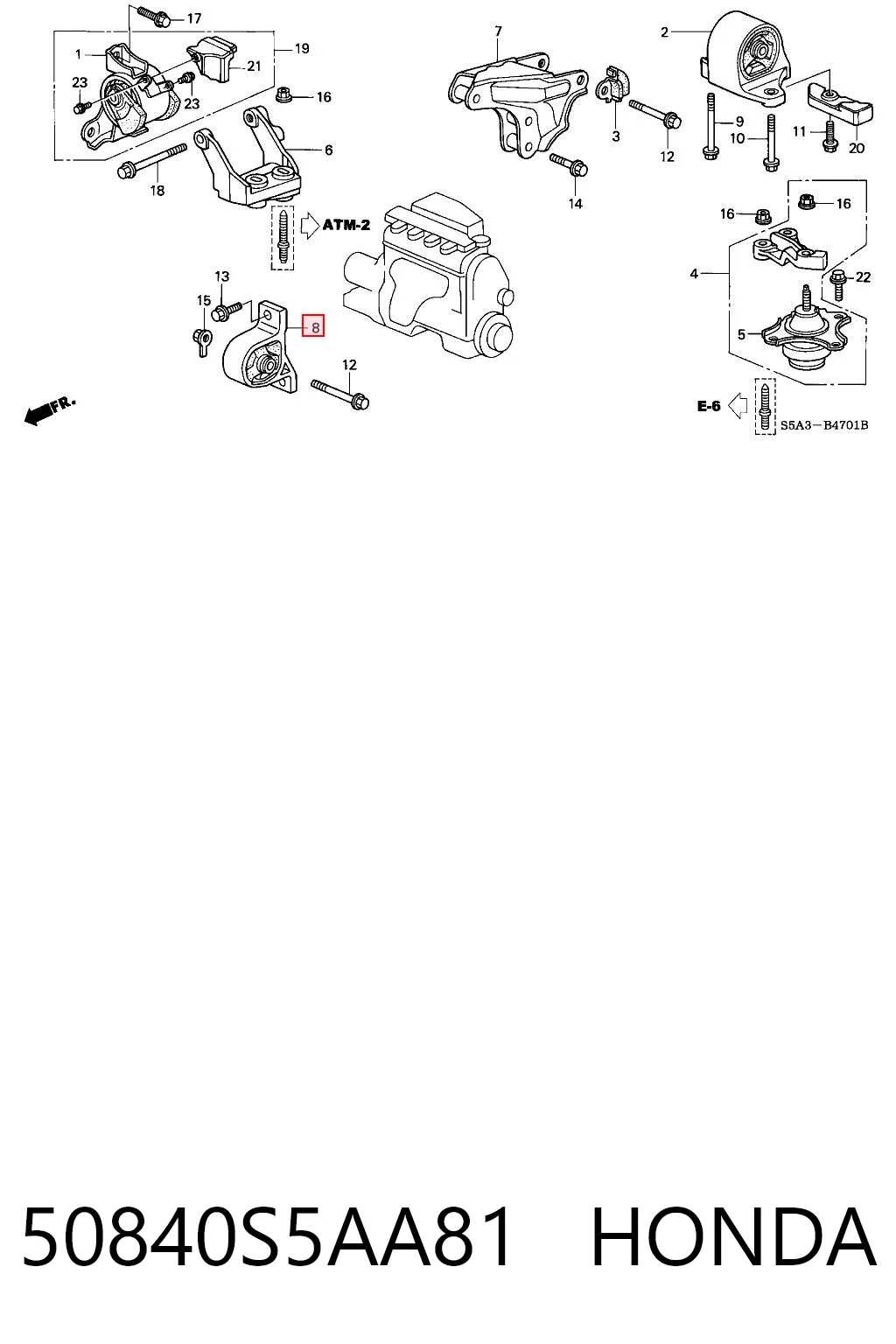50840S5AA81 Honda Coxim (suporte) dianteiro de motor