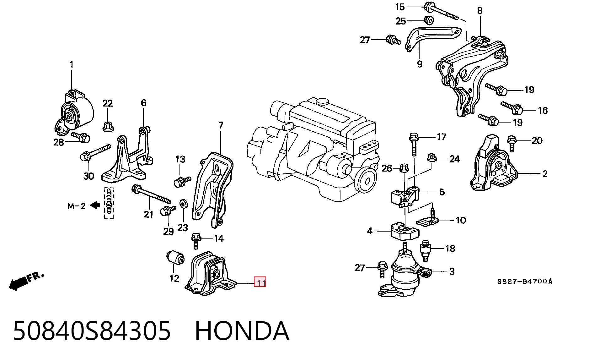 50840S84305 Honda Coxim (suporte) dianteiro de motor