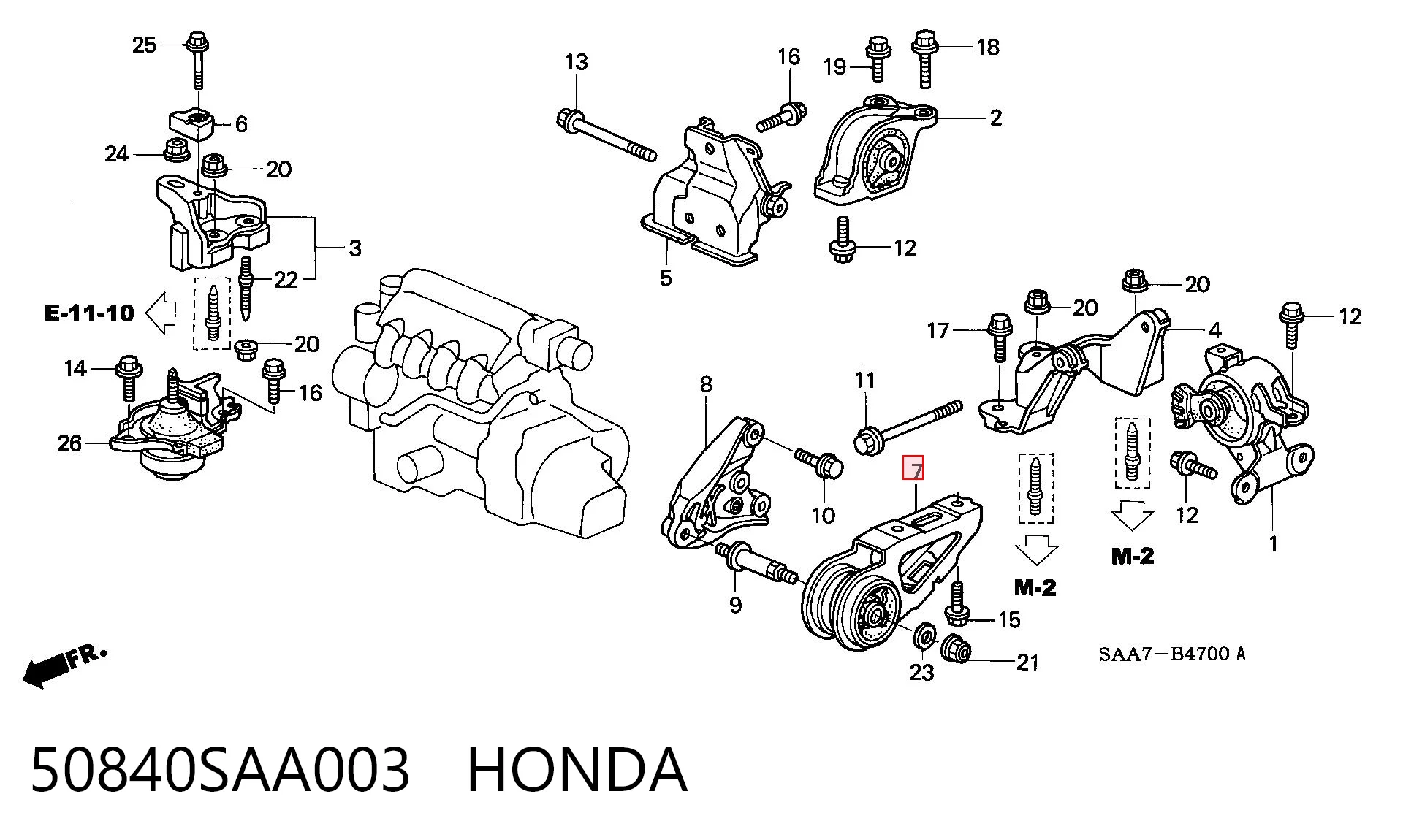50840SAA003 Honda Coxim (suporte) dianteiro de motor