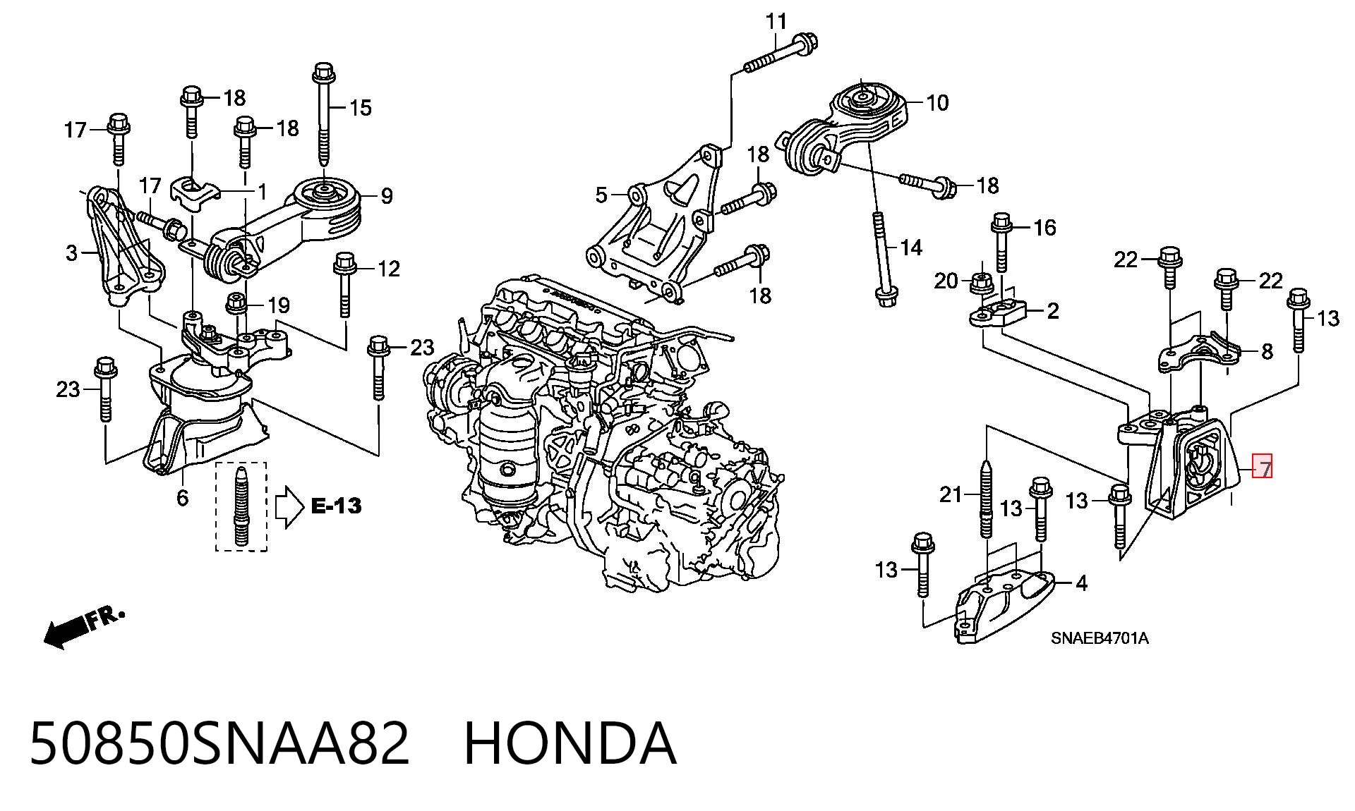 50850SNAA82 Honda Coxim (suporte) esquerdo de motor