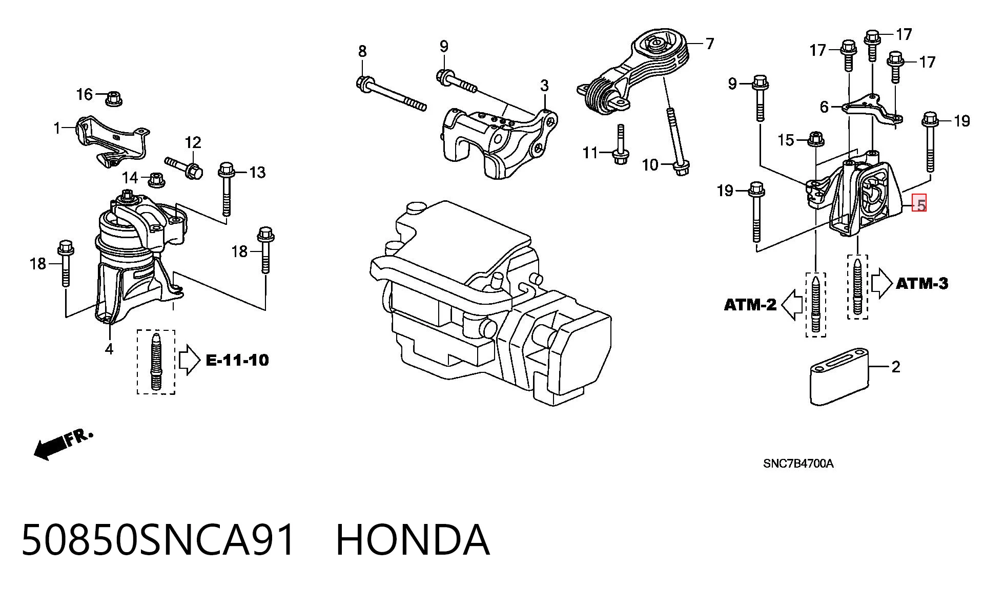 50850SNCA91 Honda Coxim (suporte) esquerdo de motor