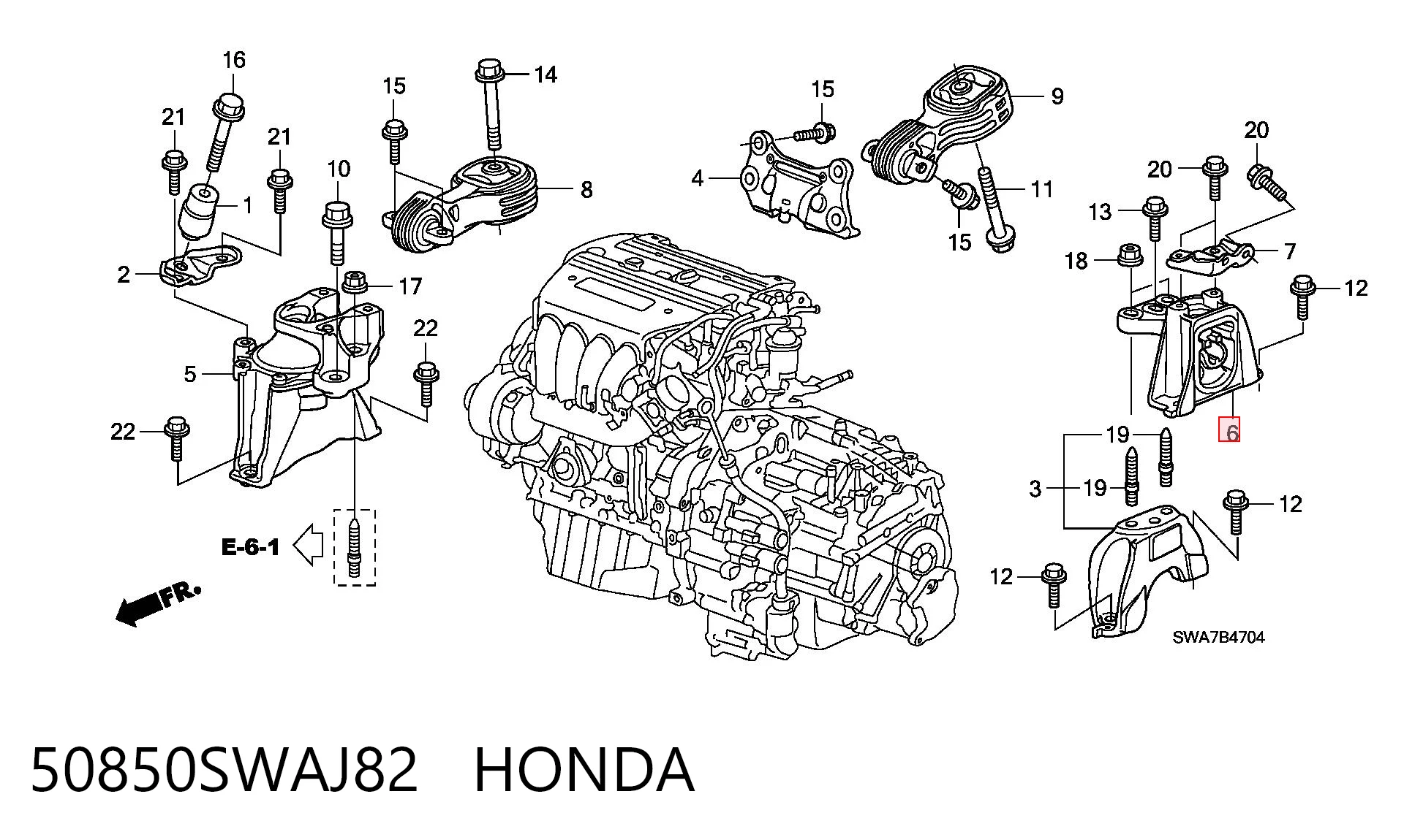 50850SWAJ82 Honda Coxim (suporte) esquerdo de motor