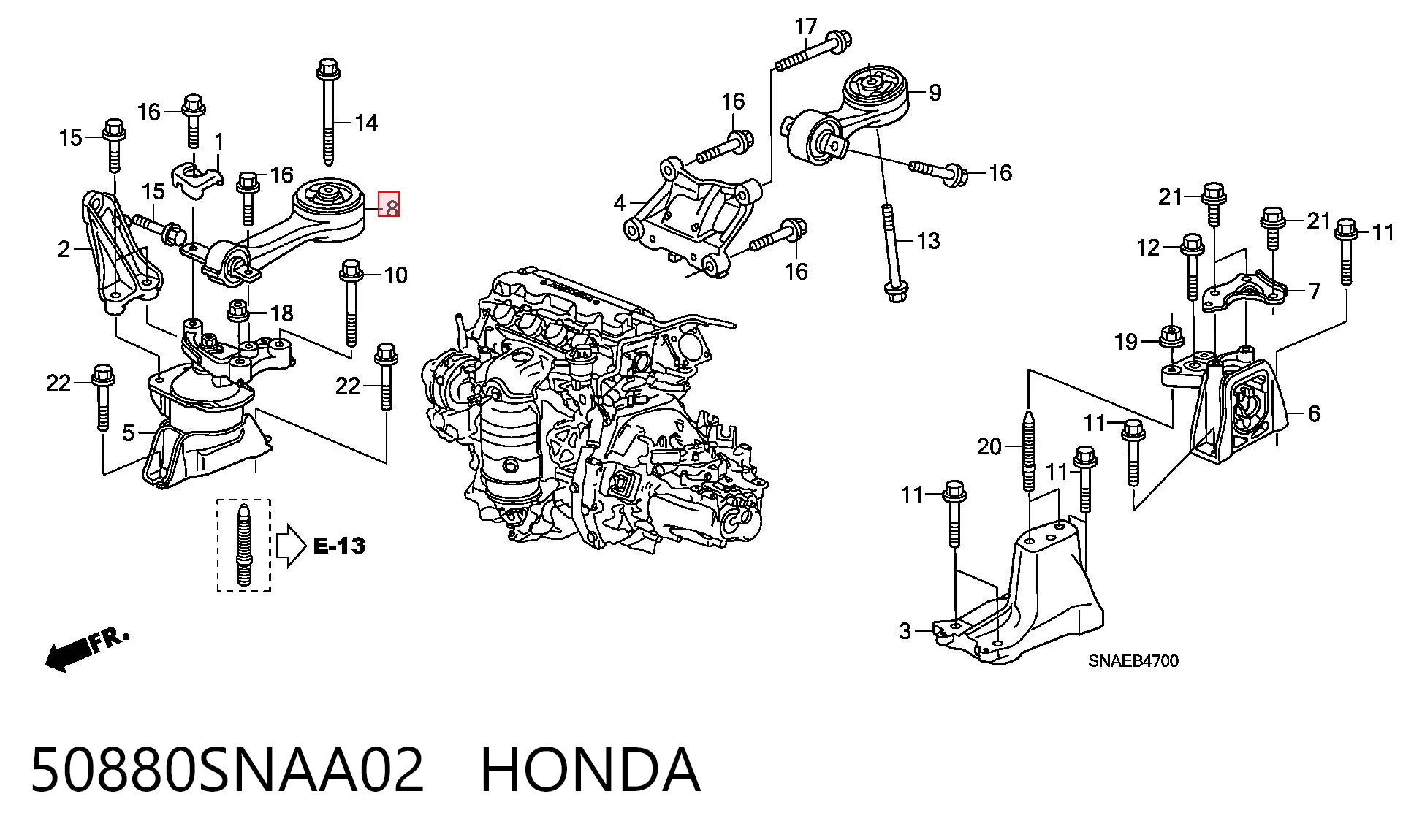 50880SNAA02 Honda Coxim (suporte) direito superior de motor