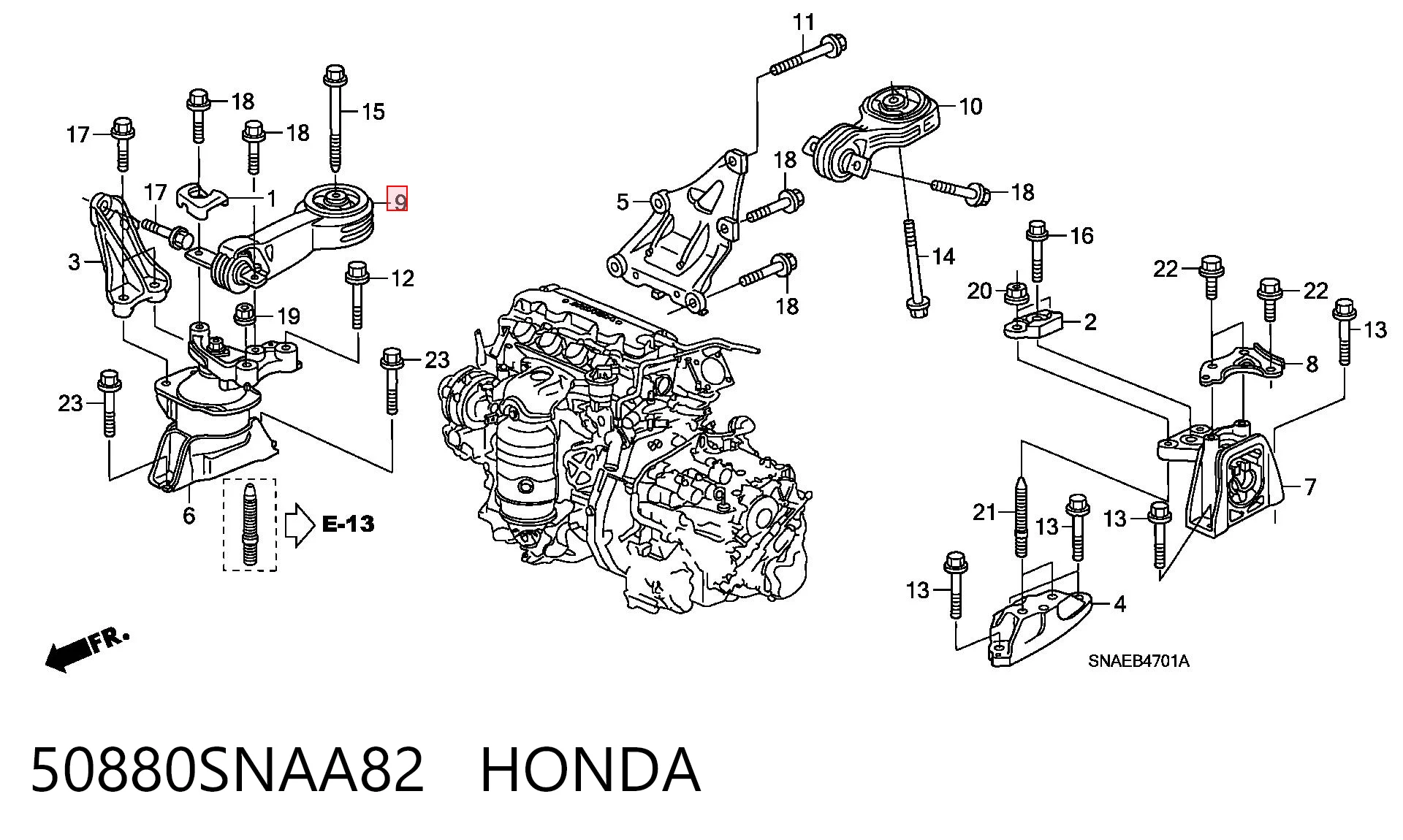 50880SNAA82 Honda Coxim (suporte) direito superior de motor