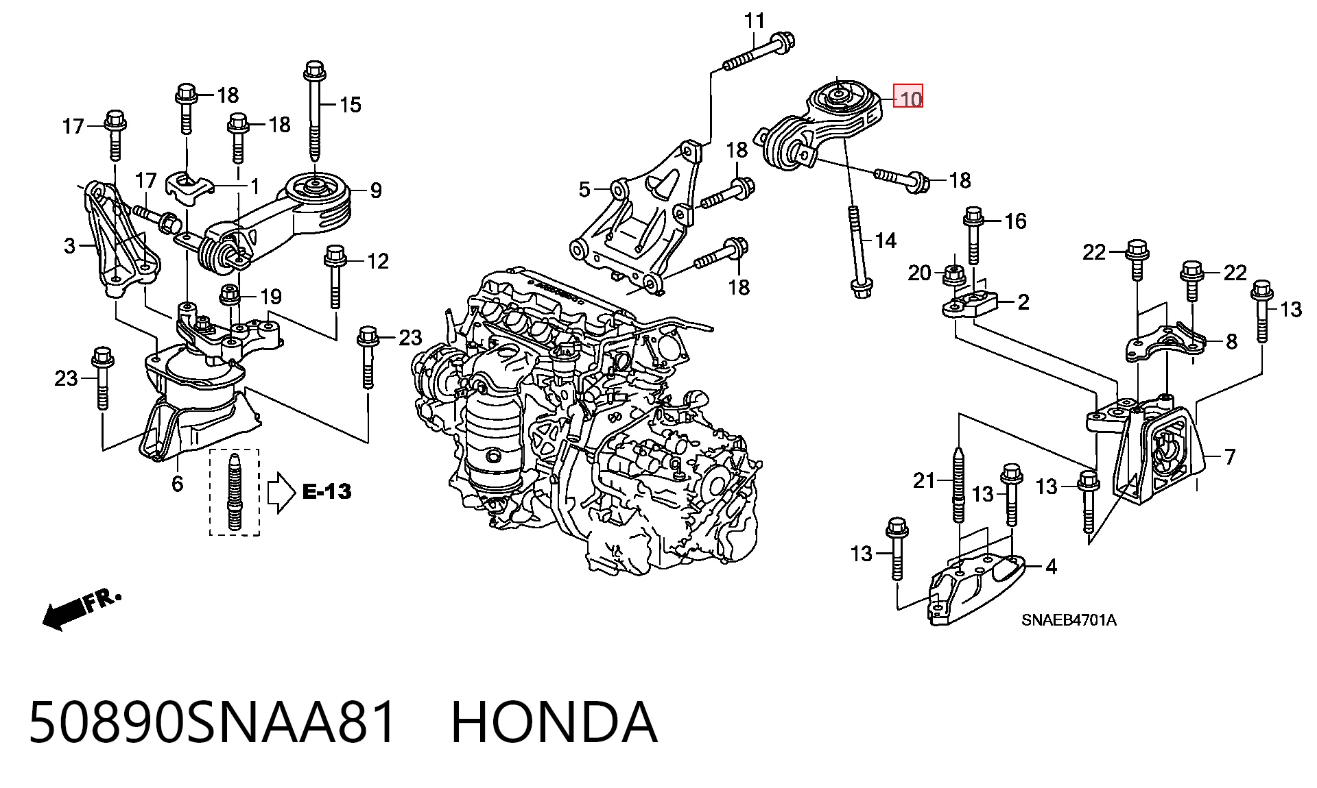50890SNAA81 Honda Coxim (suporte) traseiro de motor