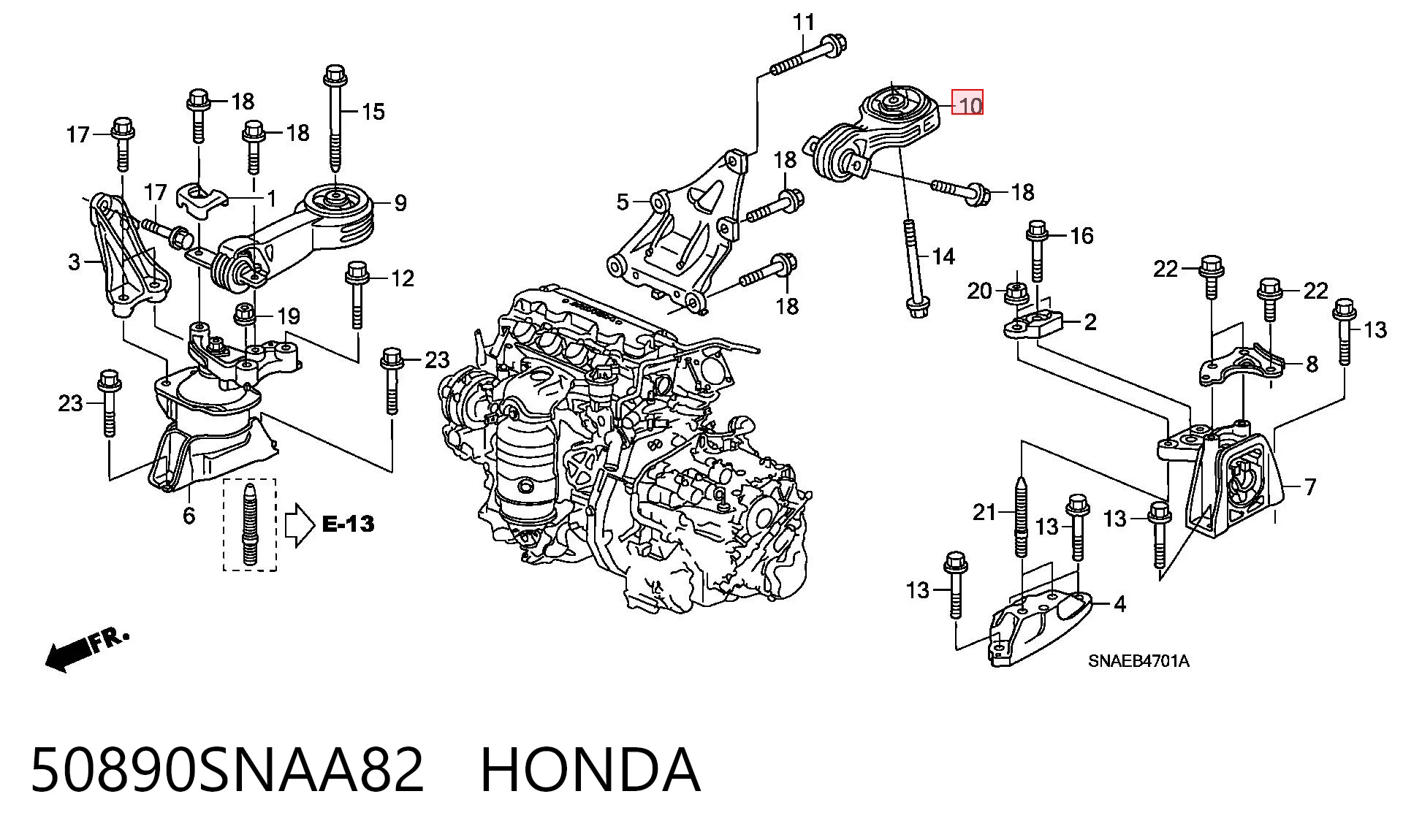 50890SNAA82 Honda Coxim (suporte) traseiro de motor
