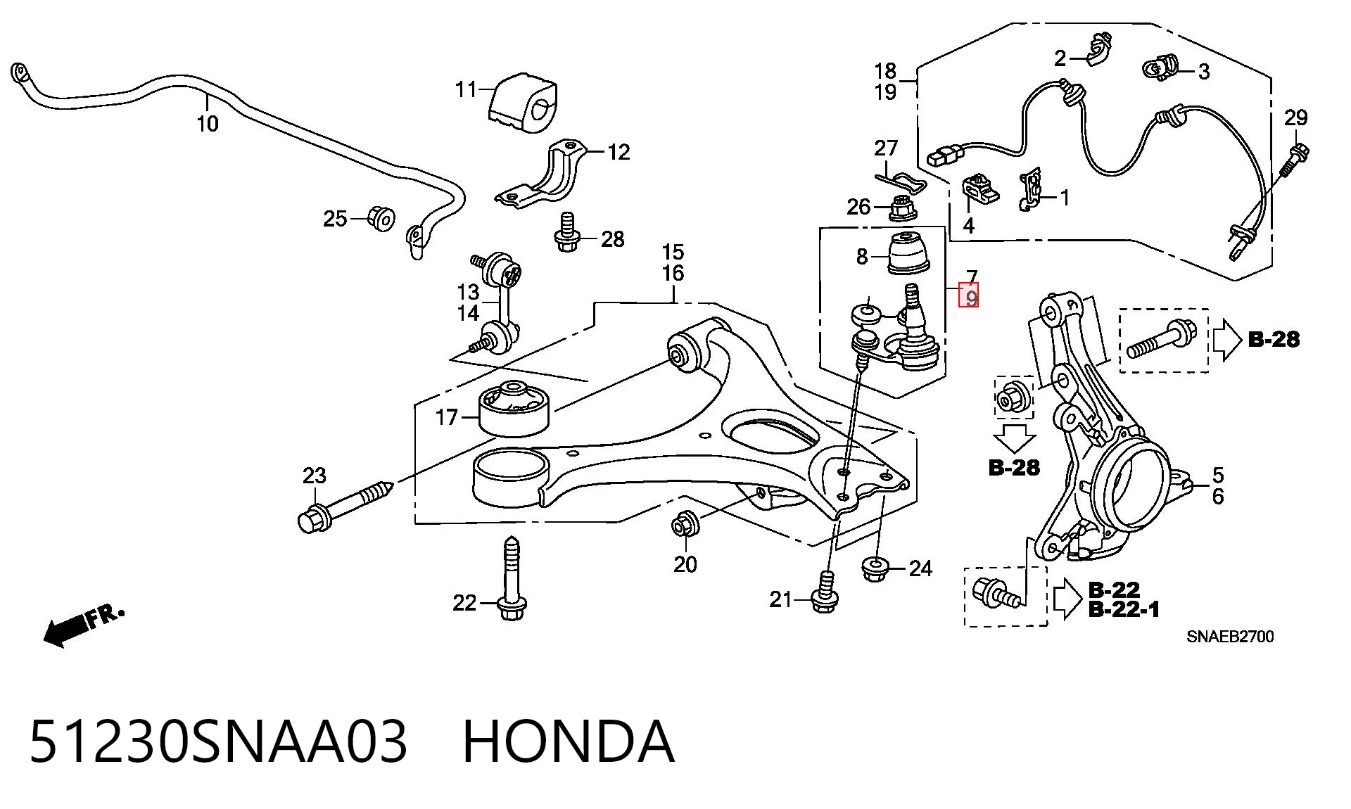 51230SNAA03 Honda Suporte de esfera inferior