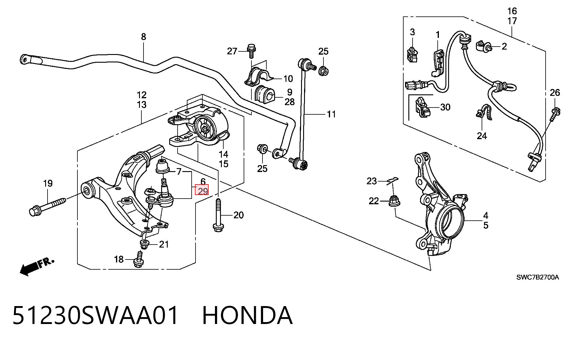51230SWAA01 Honda Suporte de esfera inferior esquerdo