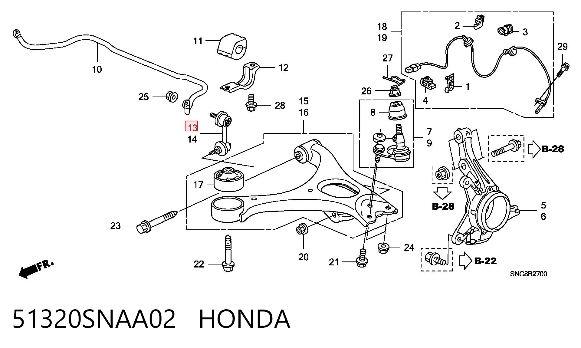 51320SNAA02 Honda Montante direito de estabilizador dianteiro