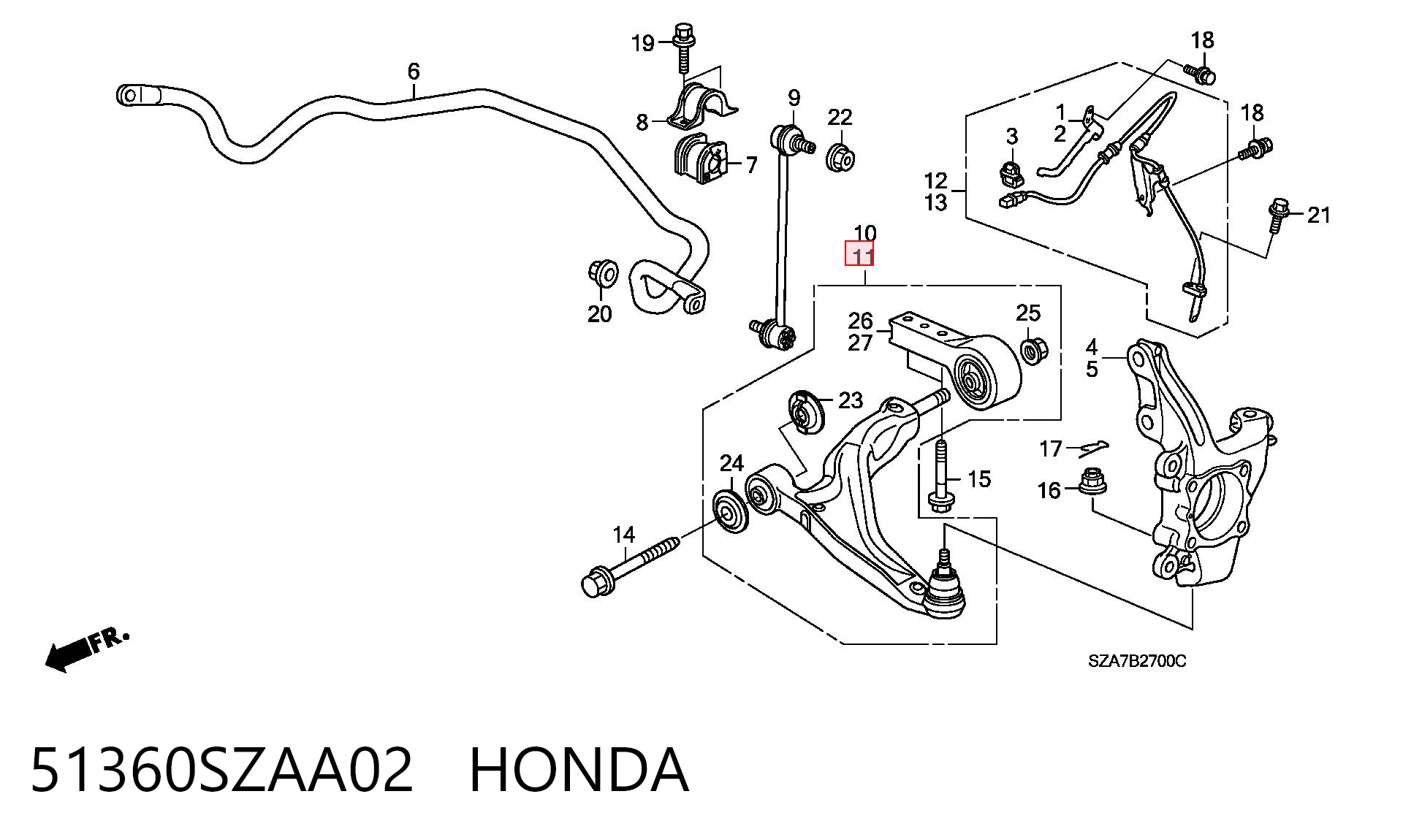 51360SZAA02 Honda Braço oscilante inferior esquerdo de suspensão dianteira