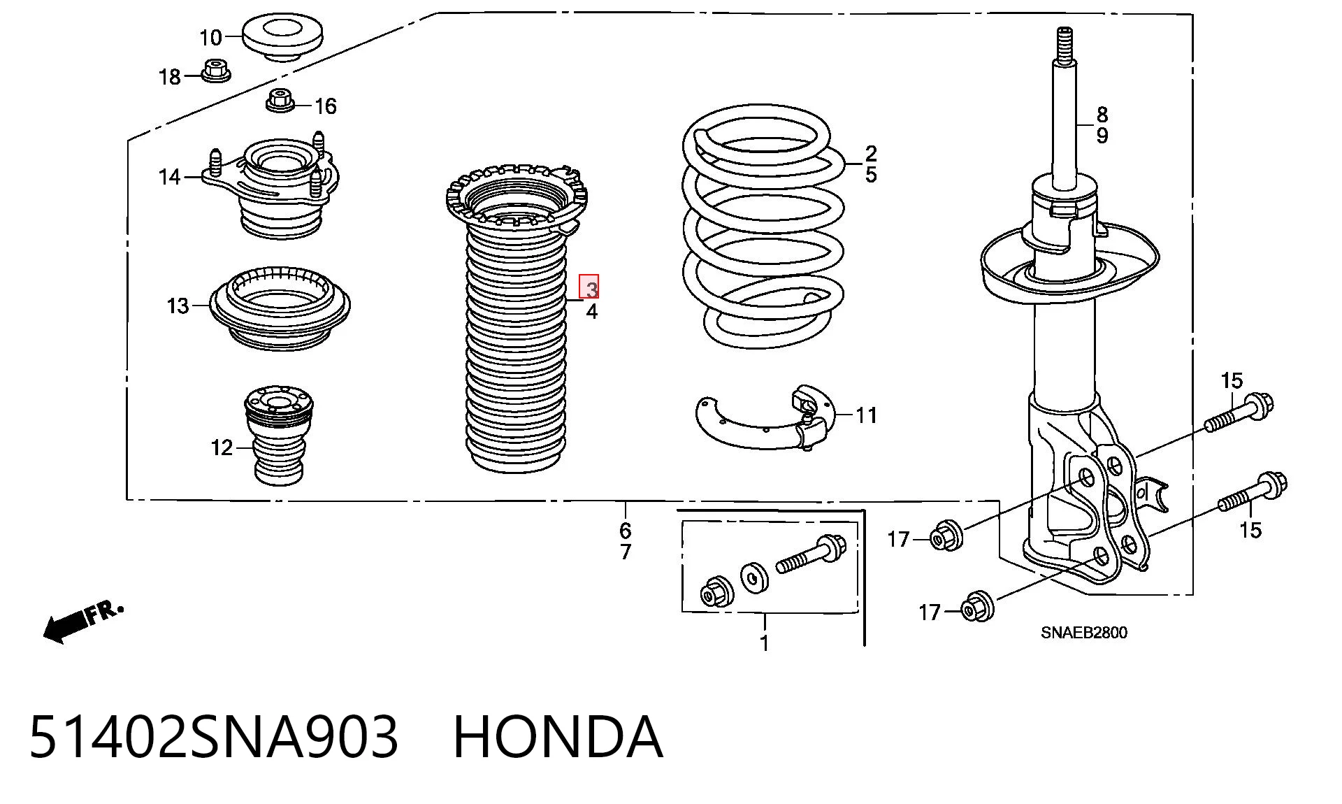51402SNA903 Honda Bota de proteção de amortecedor dianteiro