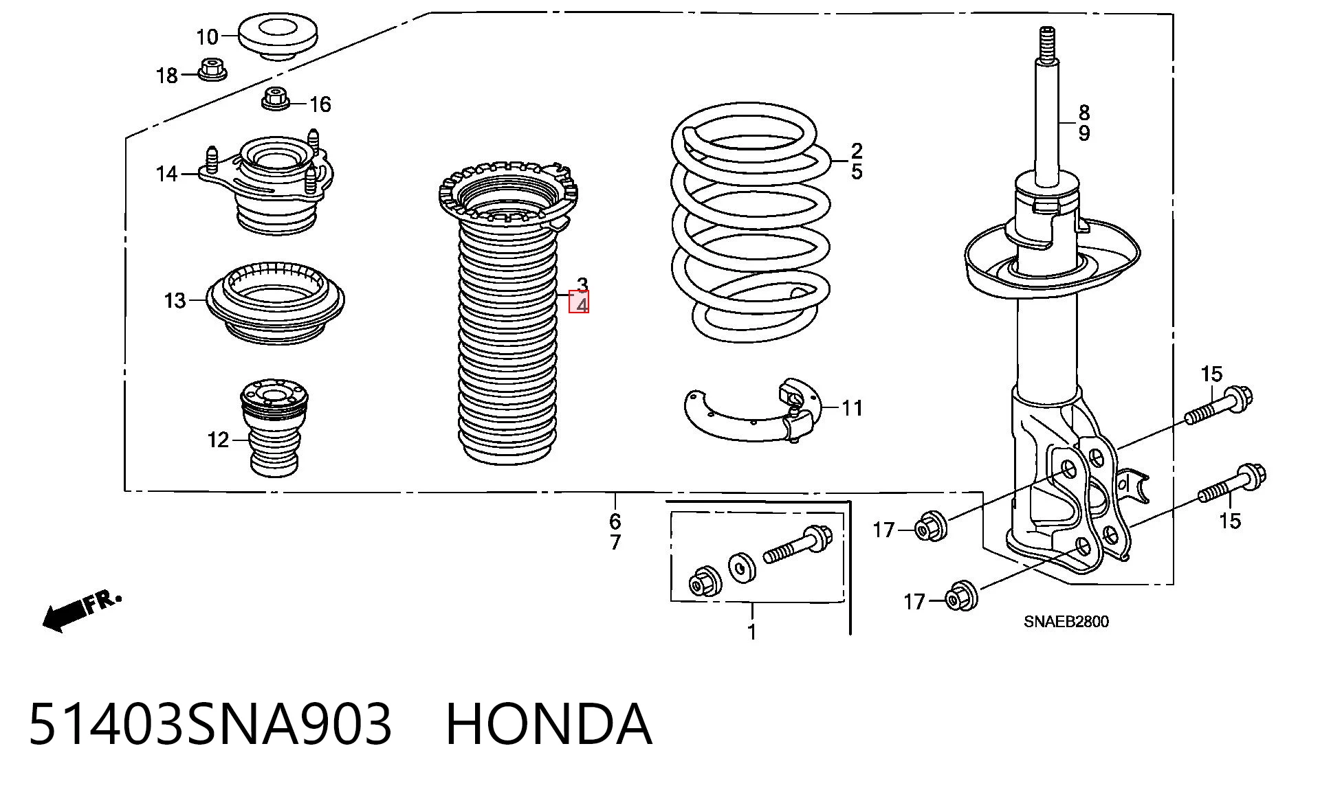 51403SNA903 Honda Bota de proteção de amortecedor dianteiro