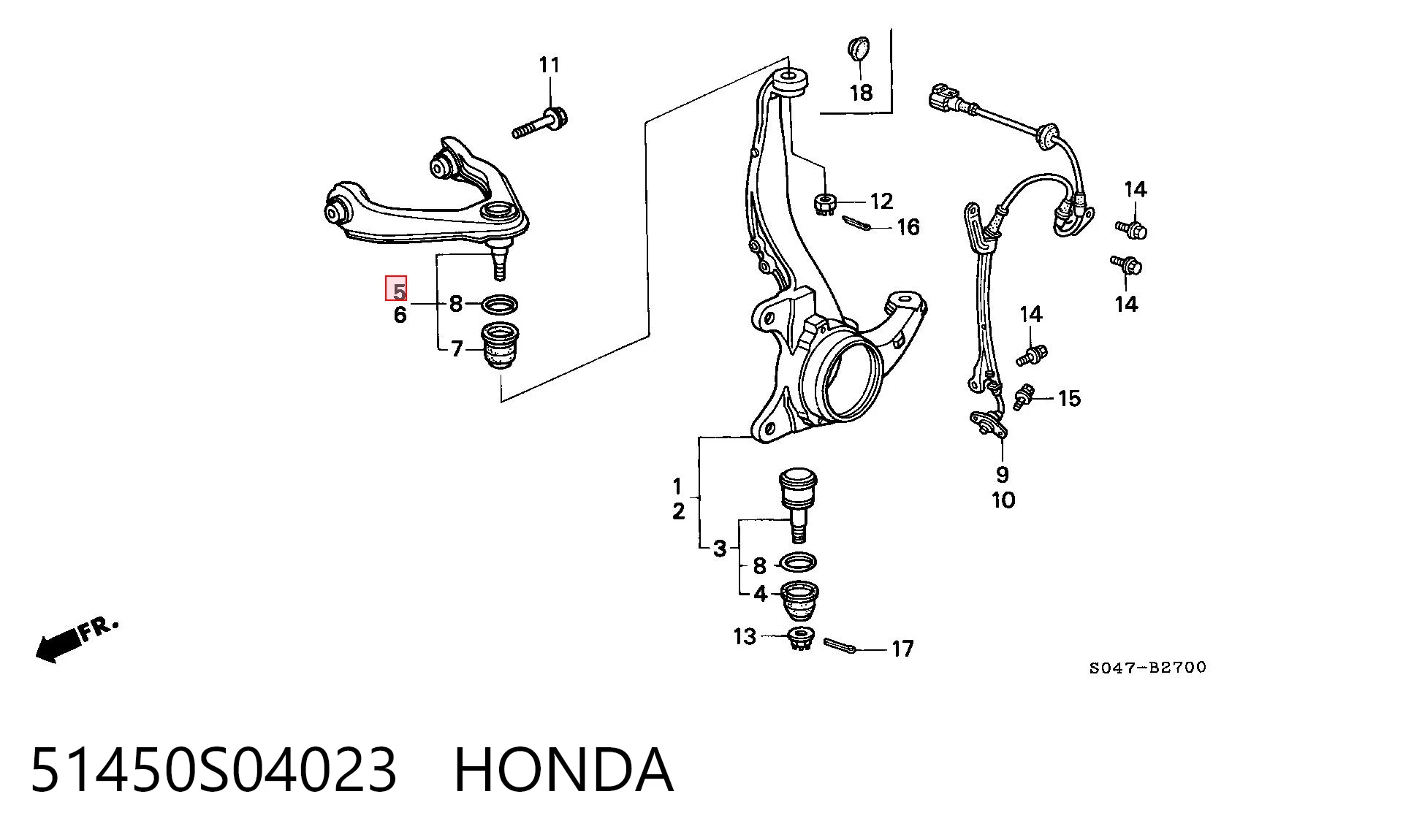 51450S04023 Honda Braço oscilante superior direito de suspensão dianteira