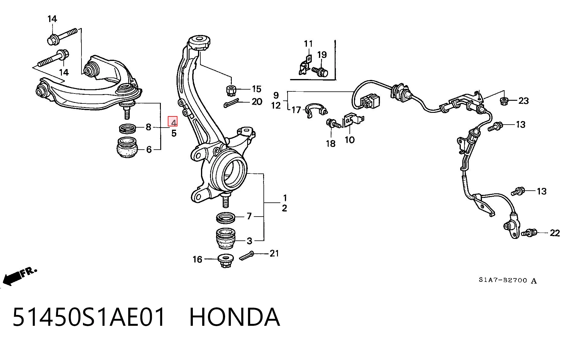 51450S1AE01 Honda Braço oscilante superior direito de suspensão dianteira