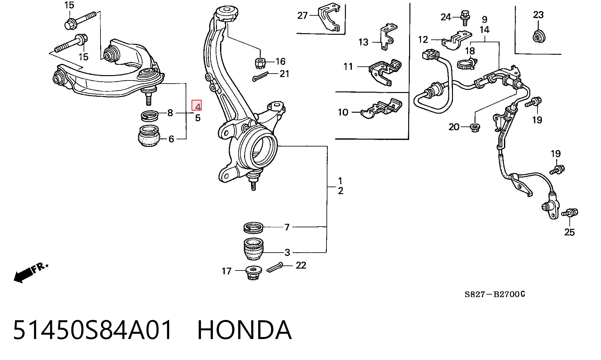 51450S84A01 Honda Braço oscilante superior direito de suspensão dianteira