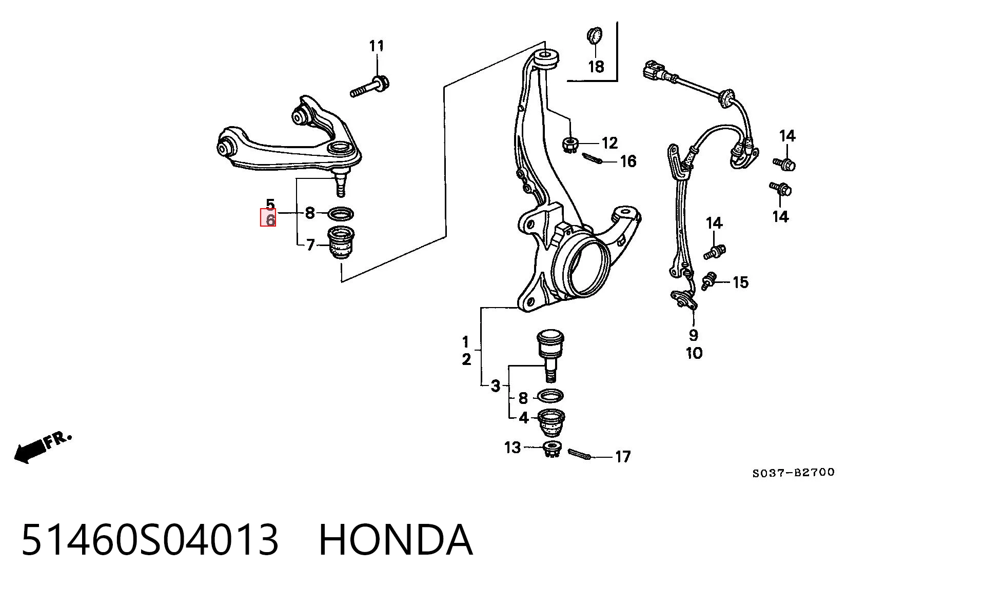 51460S04013 Honda Braço oscilante superior esquerdo de suspensão dianteira