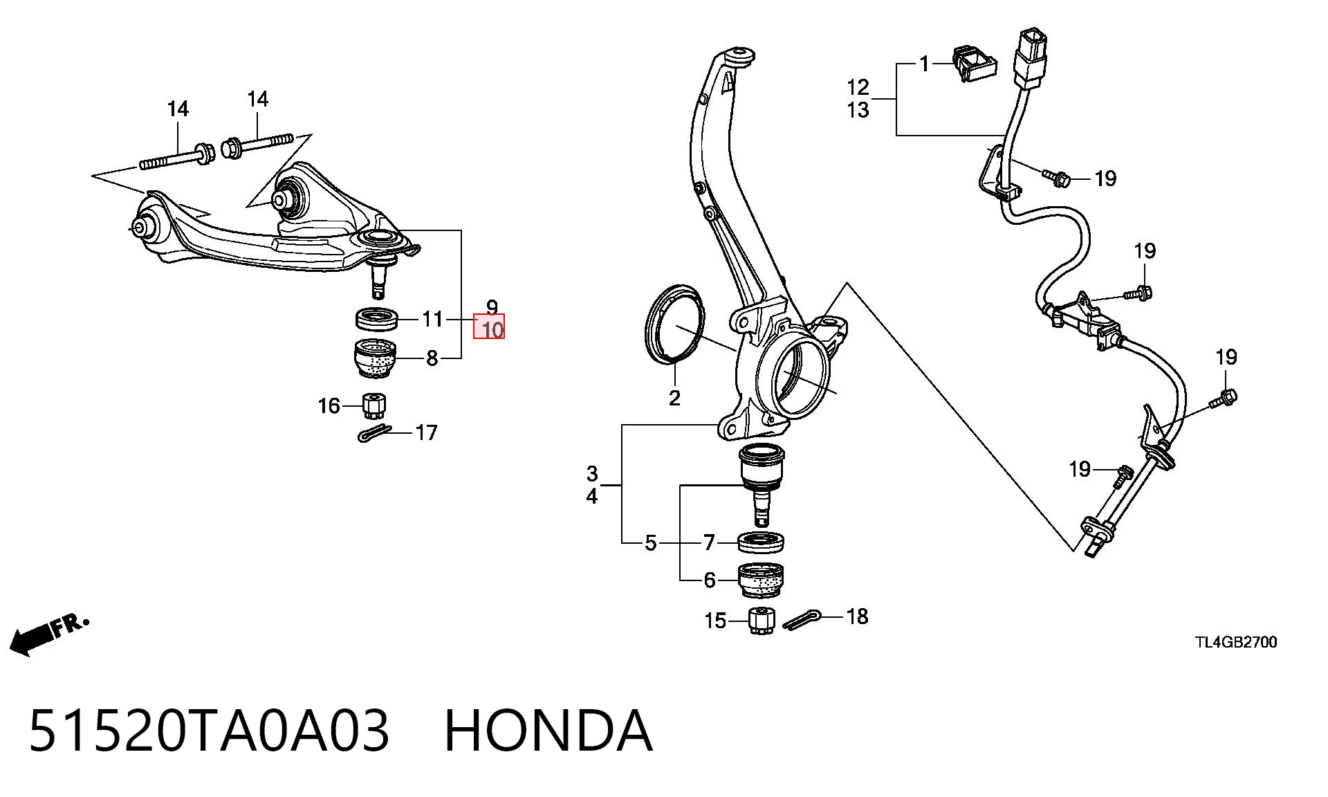 51520TA0A03 Honda Braço oscilante superior esquerdo de suspensão dianteira