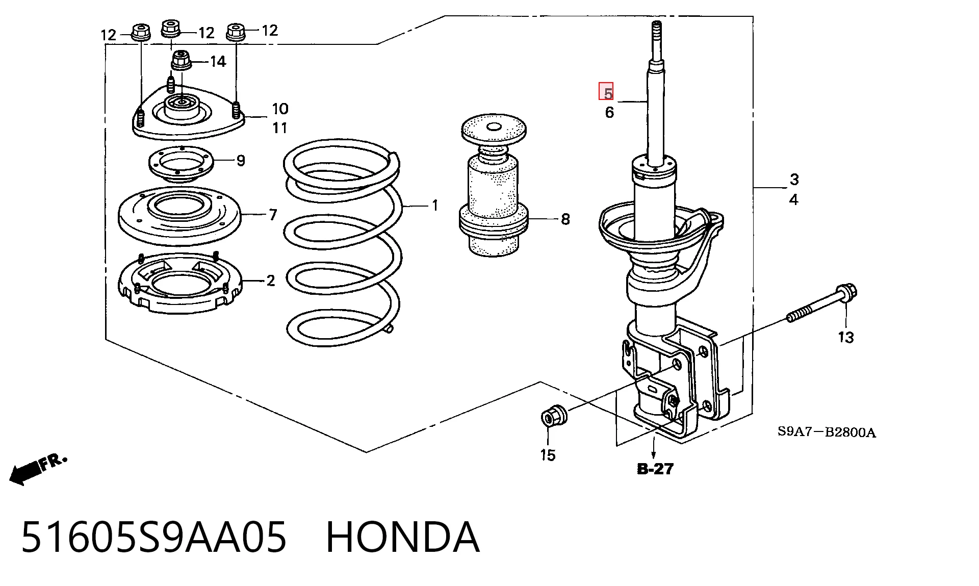 51605S9AA05 Honda Amortecedor dianteiro direito