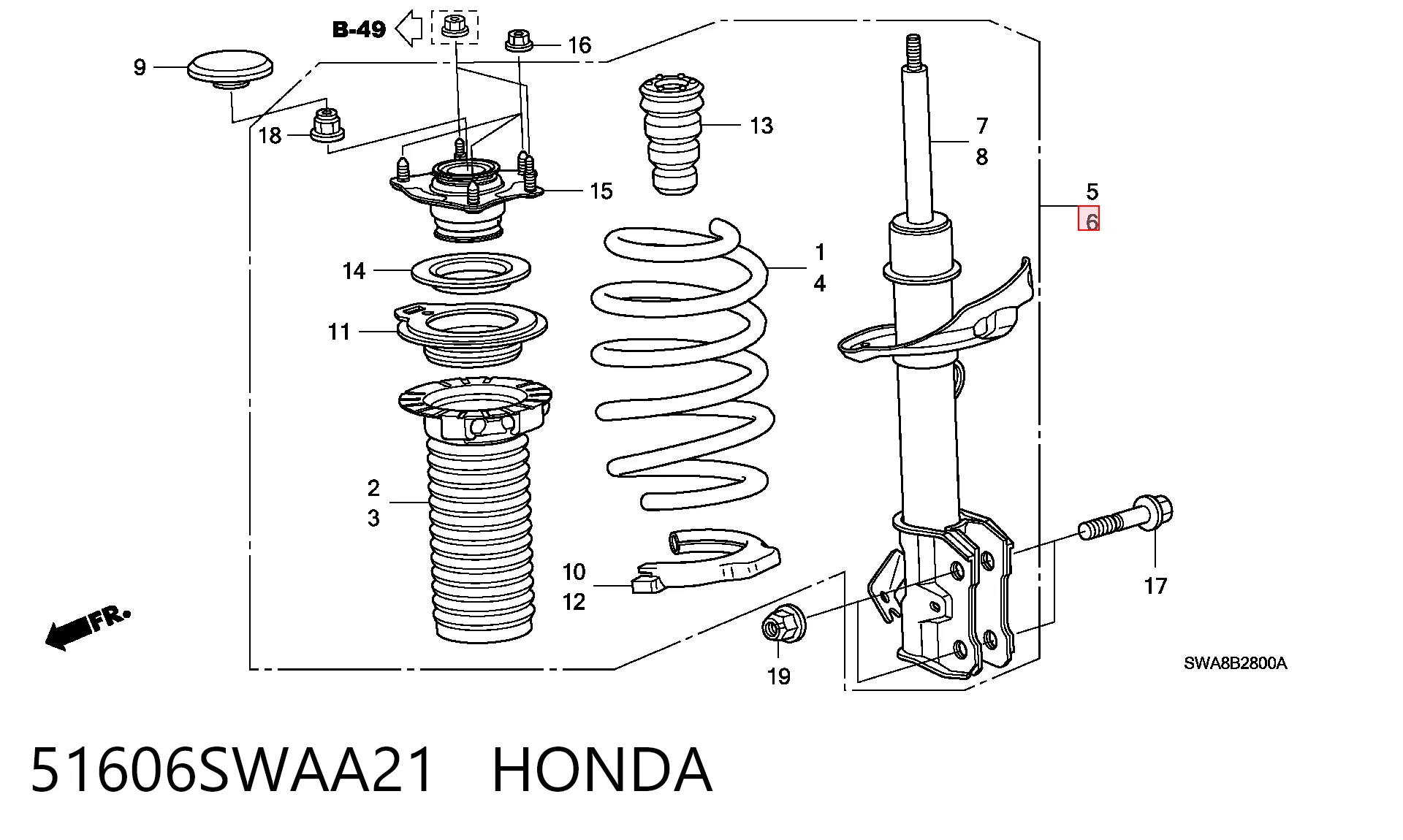 51606SWAA21 Honda Amortecedor dianteiro esquerdo